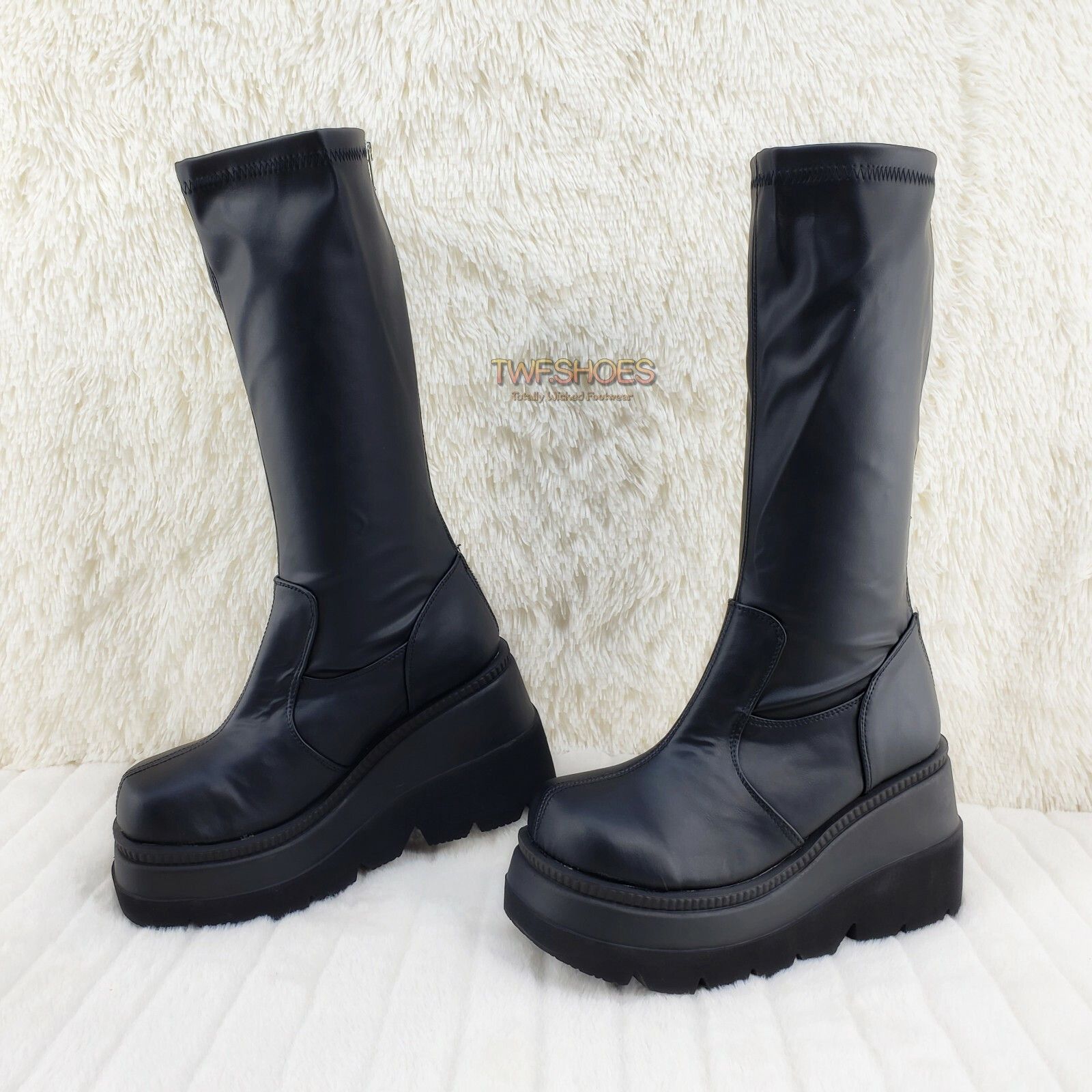 Demonia Cult DEMONIA Shaker 65 Black Matte Platform 4.5" Wedge Heel Knee Size US 7 / IT 37 - 2 Thumbnail