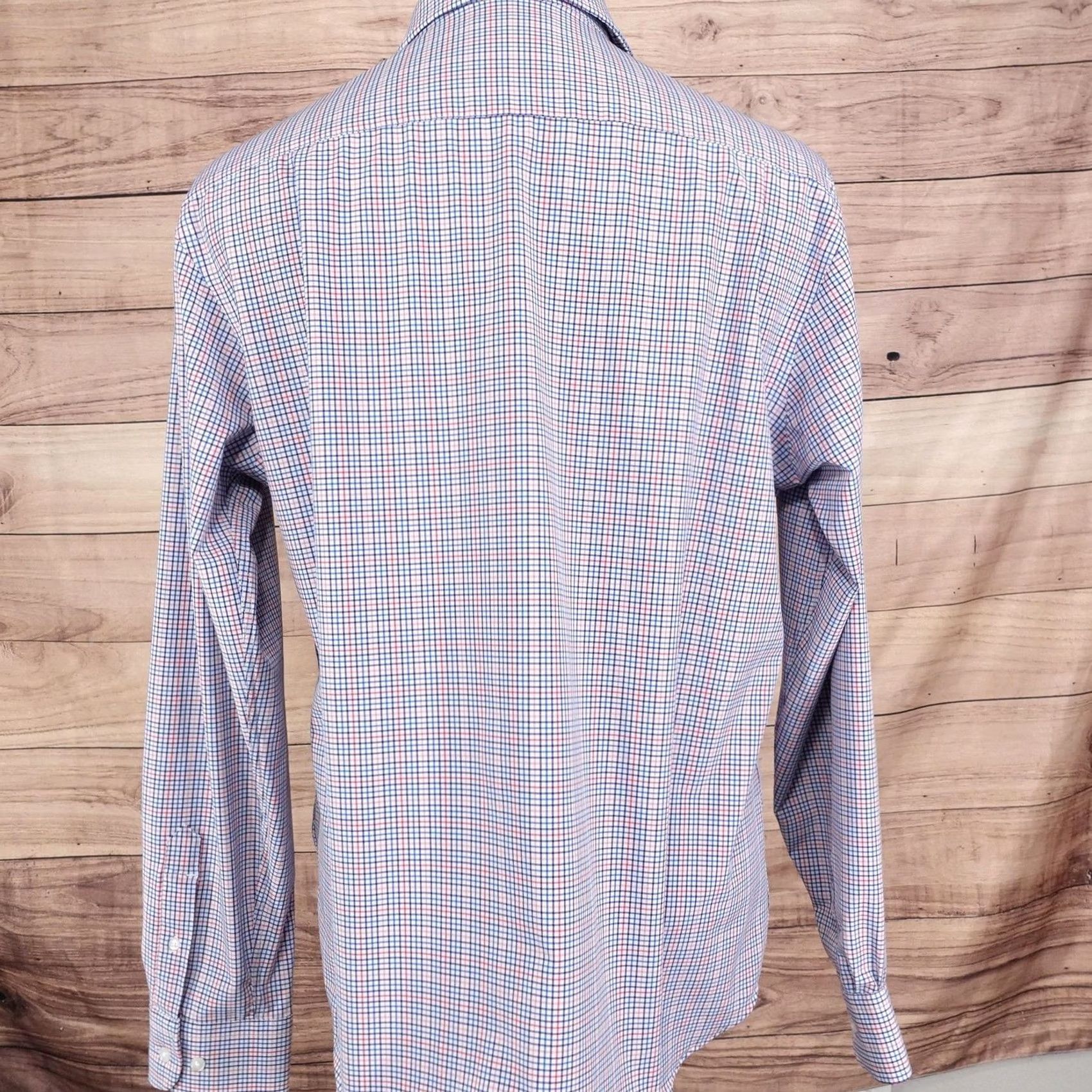 Lands' End Lands' End Dress Shirt Blue Check Regular Fit Long Sleeve Button Front 16-16.5 34/35 Mens Large MultiColor Casual Business Regular Mens Size 42R - 4 Thumbnail
