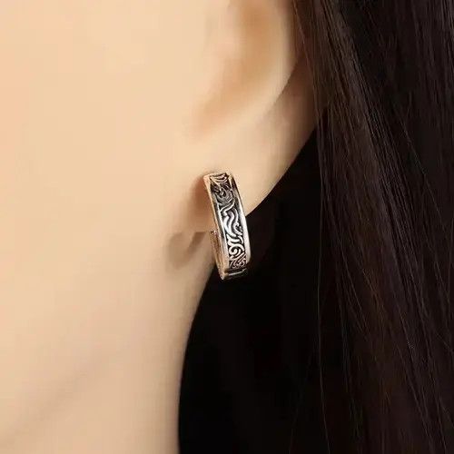 Jewelry × Sterling Silver Punk Totem Pattern Earring Size ONE SIZE - 3 Thumbnail