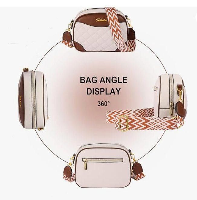 Designer Quilted crossbody bag shoulder bag, Wide Straps, Cream Size ONE SIZE - 3 Thumbnail