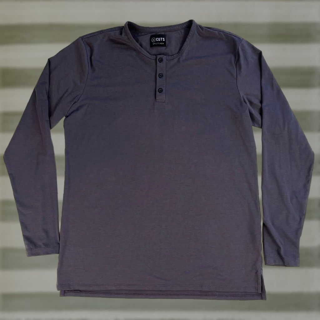 Cuts CUTS Men's Split-Hem Long Sleeve Henley Shirt L Gray Size US L / EU 52-54 / 3 - 1 Thumbnail