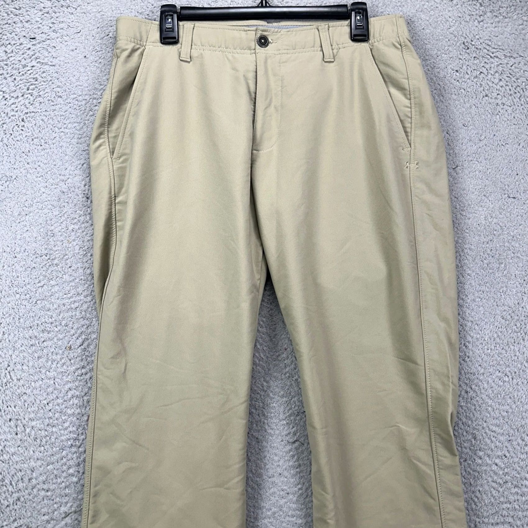 Under Armour Under Armour Hiking Pants Mens 34X32 Nylon Blend Stretch Flat Front Logo Brown Beige Outdoors Regular Fit Trousers Size US 34 / EU 50 - 4 Thumbnail