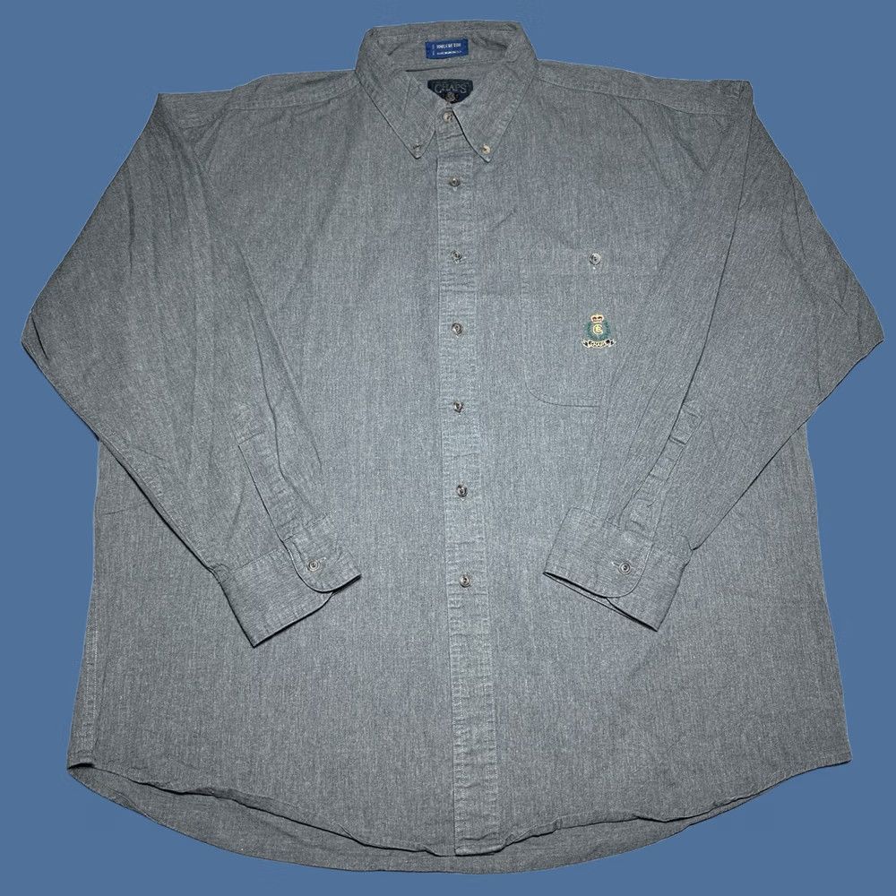 Vintage Chaps Ralph Lauren Shirt Mens 1XL Gray Chambray Denim Button Down Crest, Men's
