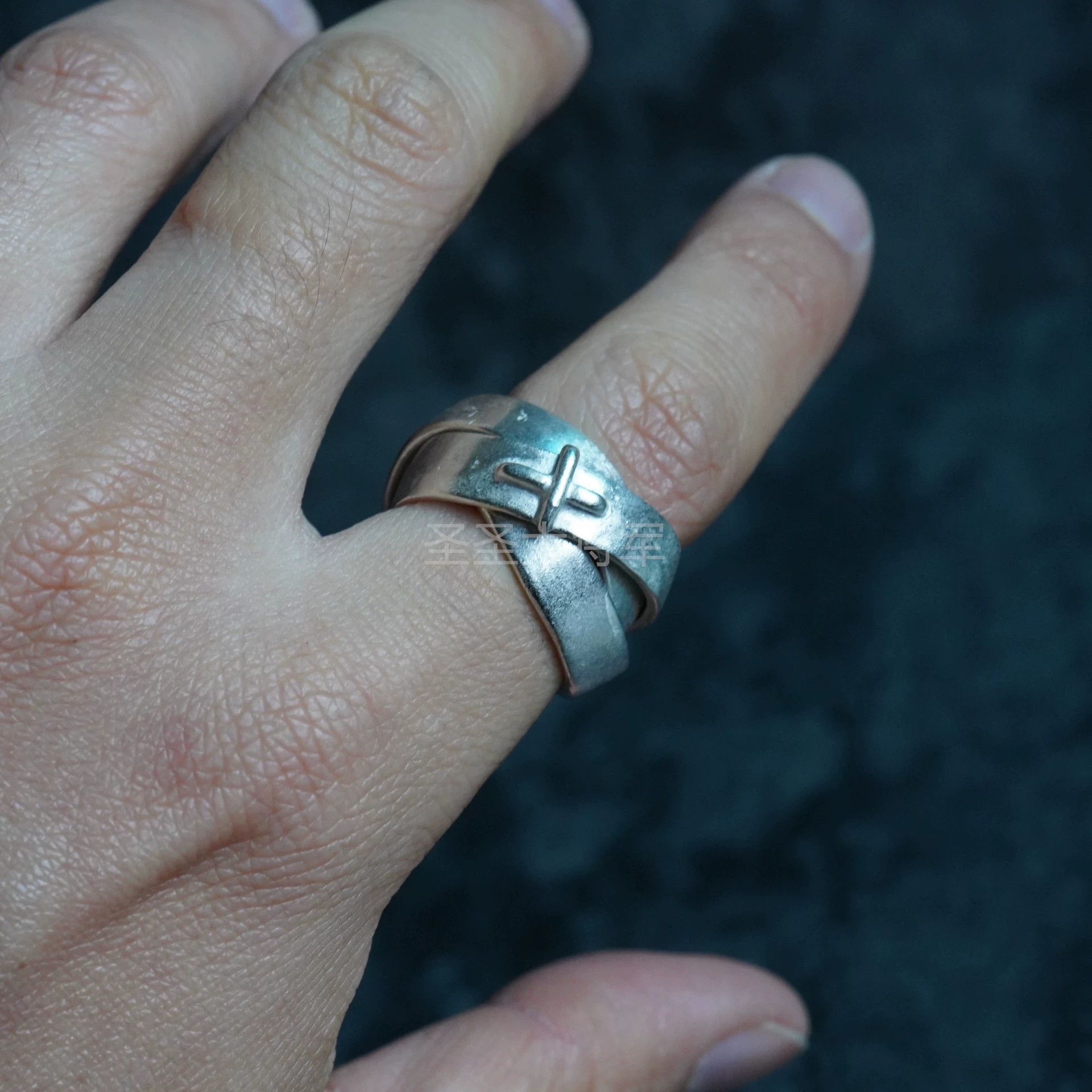 Ma+ M.A+ Maurizio Amadei distressed cross triple ring S-12 Size ONE SIZE - 4 Thumbnail