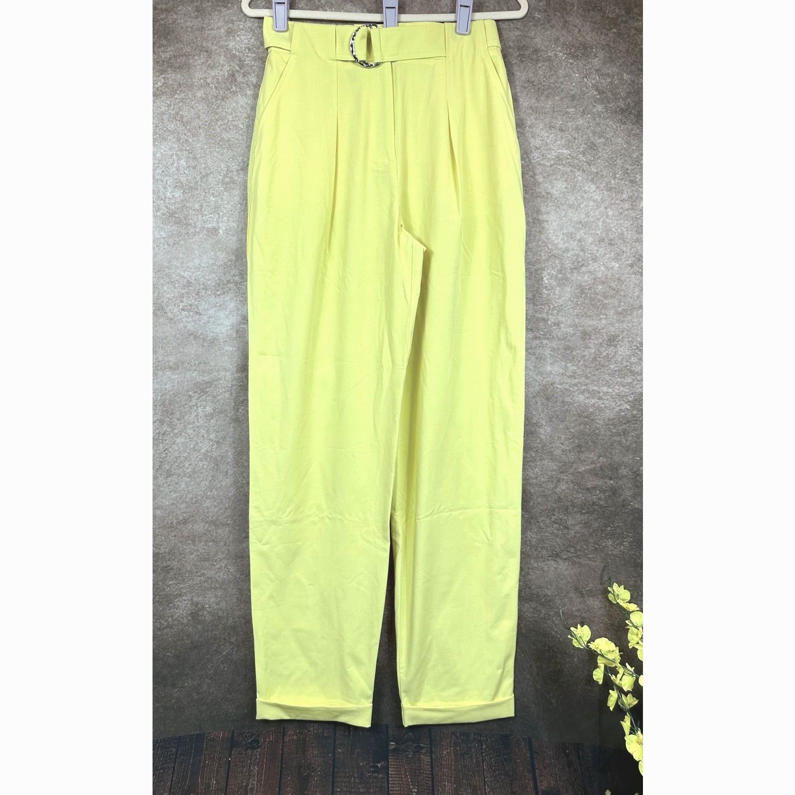 Tanya Taylor Tanya Taylor Tyler Cuffed Pleated Belted Pants Daffodil 4 Size 27" / US 4 / IT 40 - 6 Thumbnail