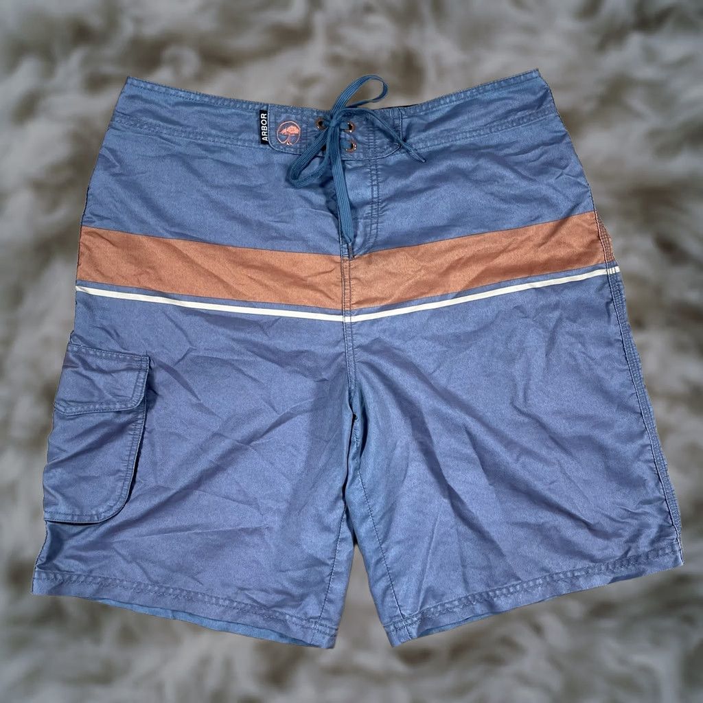 Vintage Arbor Beach Trunks Mens 32 100% Polyester Gray Drawstring Elastic Waist Pockets Quick Dry shorts Size US 32 / EU 48 - 1 Thumbnail