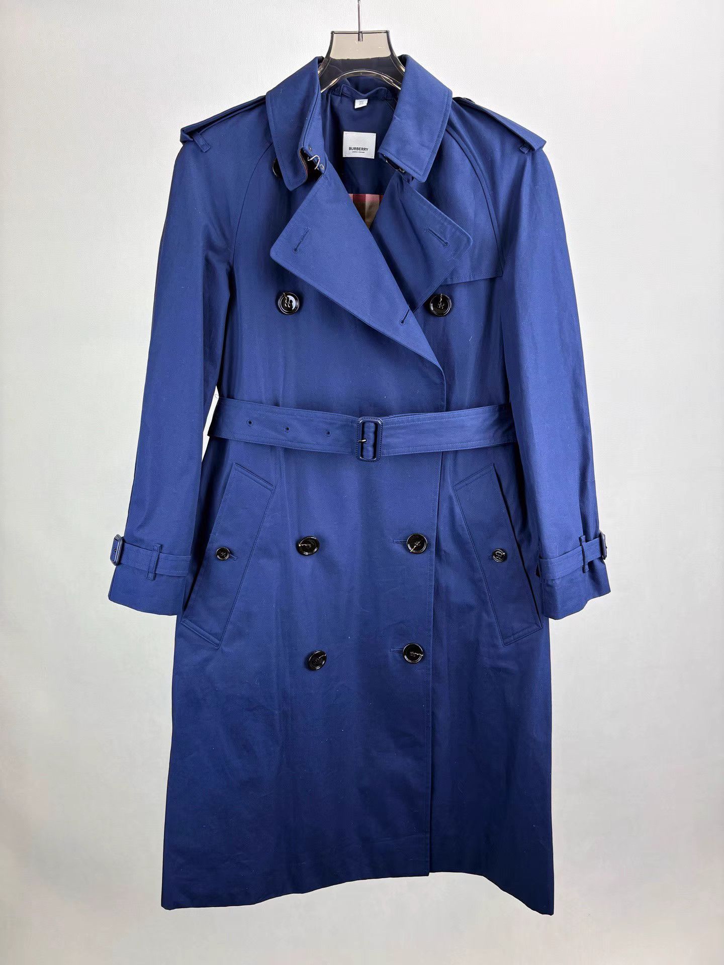 Burberry BURBERRY Blue Mid-Length Trench Coat Size XXS / US 00 / IT 34 - 1 Thumbnail