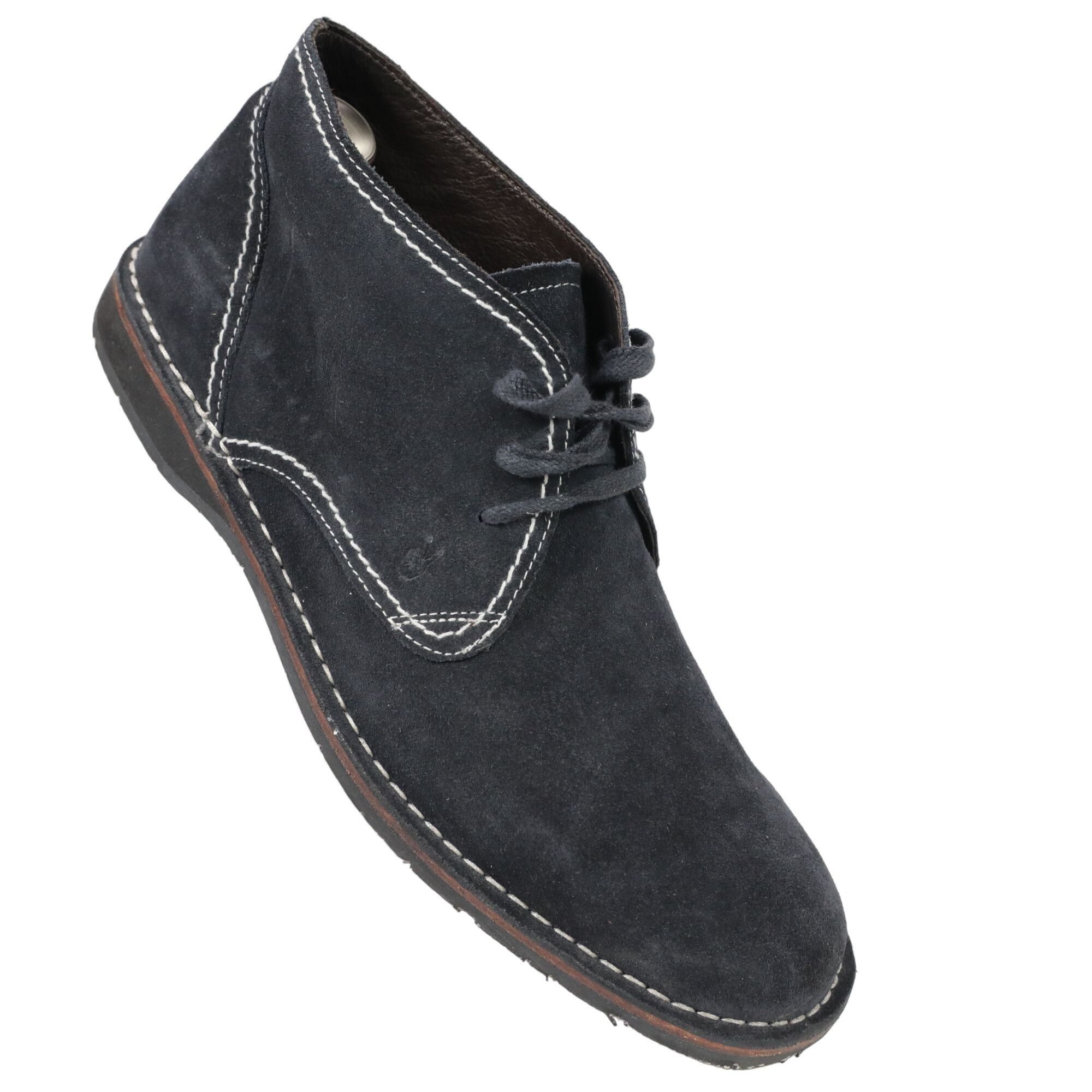 image of John Varvatos Navy Chukka Boots Men 12 Distressed Suede Shoe in Navy Blue/Black