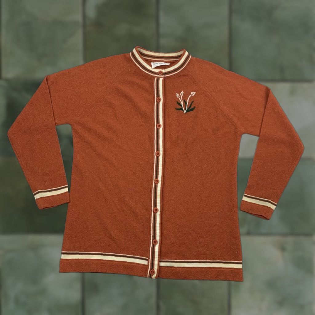 Vintage VINTAGE Full Fashioned Sweater Womens M Orange Button Up 60s Cardigan Long Sleeve Embroidered Size M / US 6-8 / IT 42-44 - 1 Thumbnail