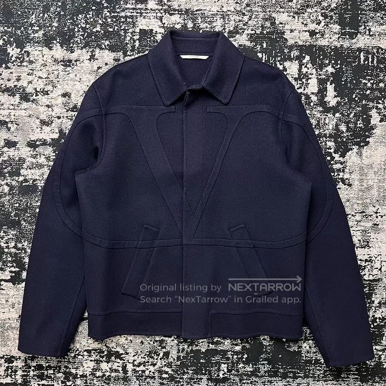 Valentino Valentino Navy blue logo wool cashmere jacket Size US M / EU 48-50 / 2 - 1 Thumbnail