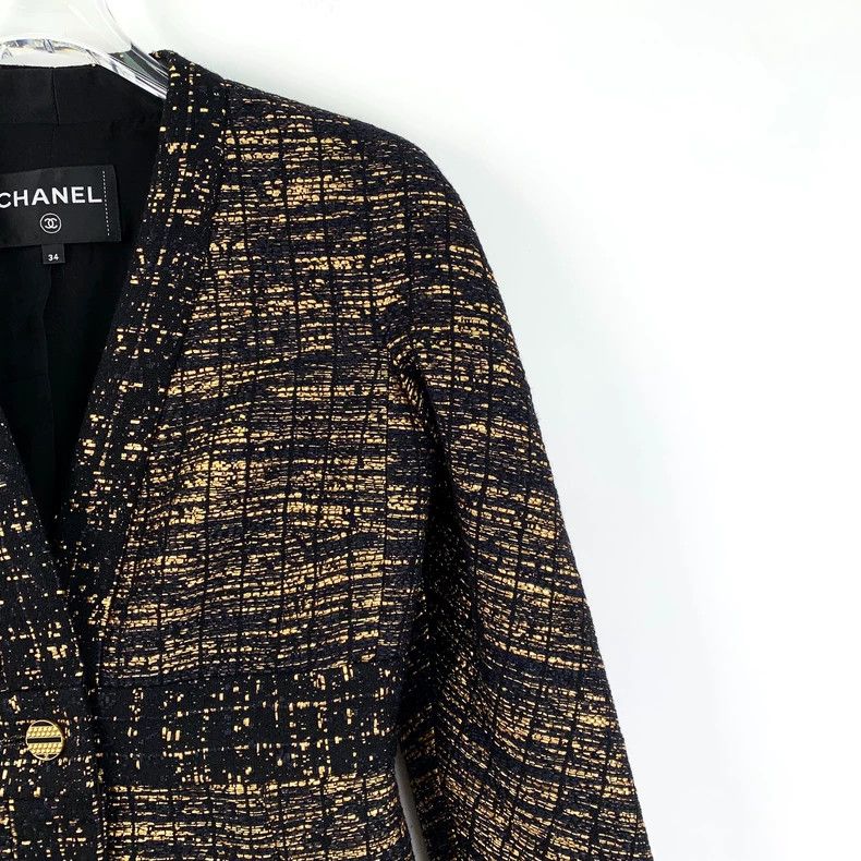 Chanel Chanel Egypt Series Black Gold V-neck Wool Single-breasted Size XXS / US 00 / IT 34 - 3 Thumbnail