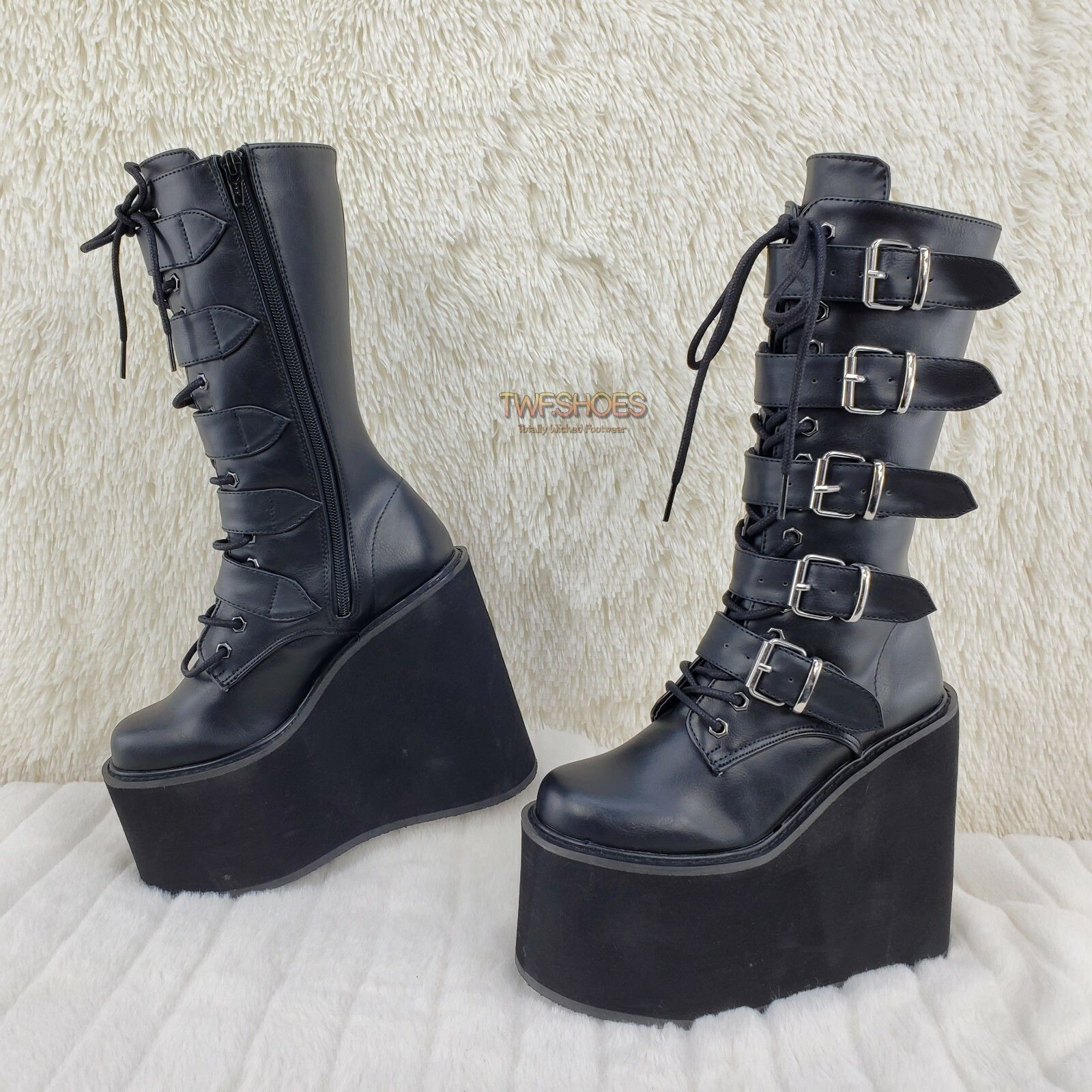 Demonia Cult DEMONIA Swing 220 Black Matte Multi Buckle Goth Mid-Calf Boo Size US 11 / IT 41 - 2 Thumbnail