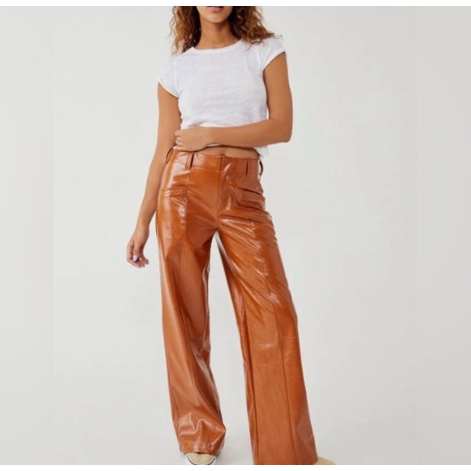 Free People Free People Star Crossed Lovers Flare Cognac Faux Leather 0 Size 27" / US 4 / IT 40 - 4 Thumbnail