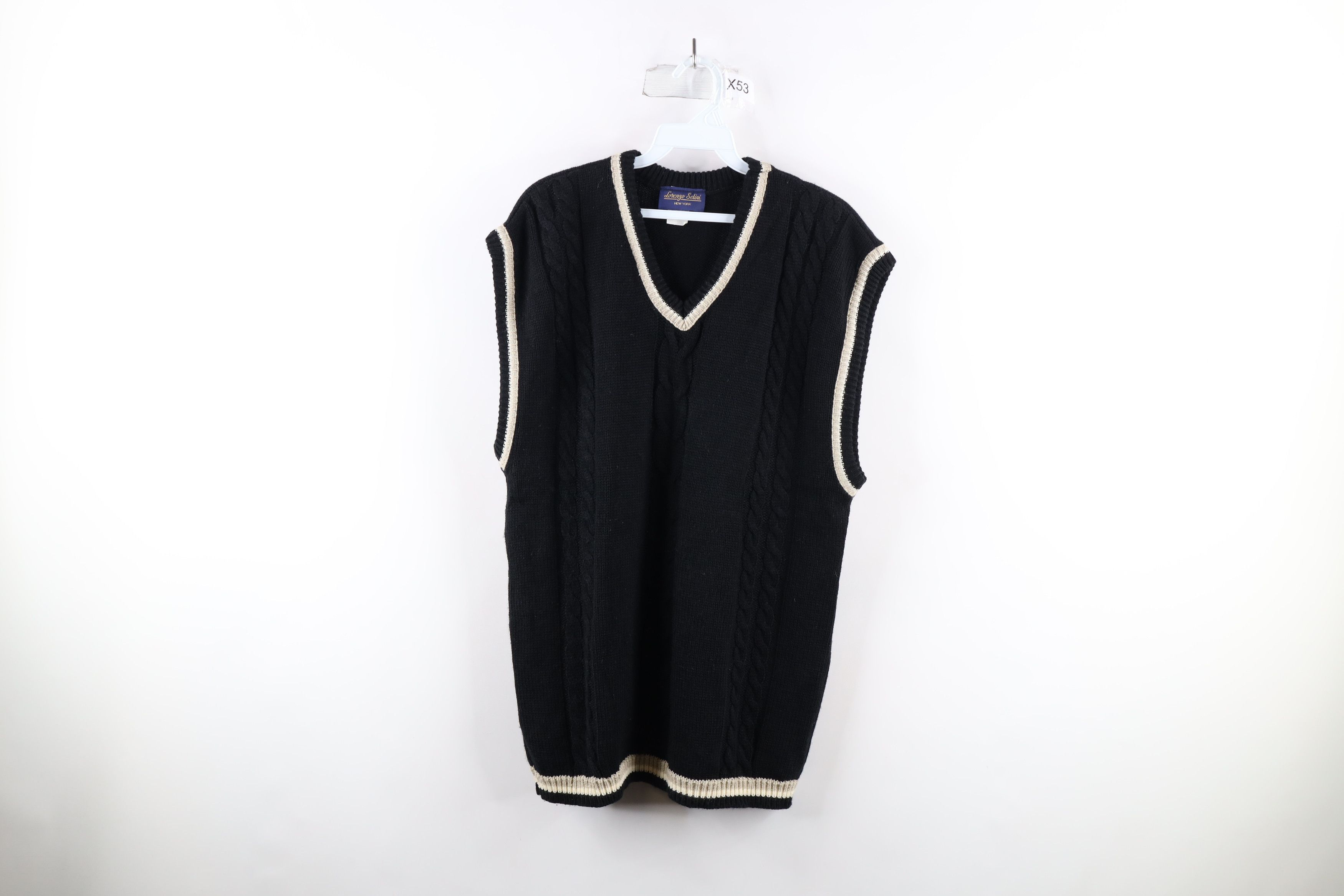 Vintage Vintage 90s Streetwear Cable Knit Sweater Vest Black USA Size ONE SIZE - 1 Thumbnail