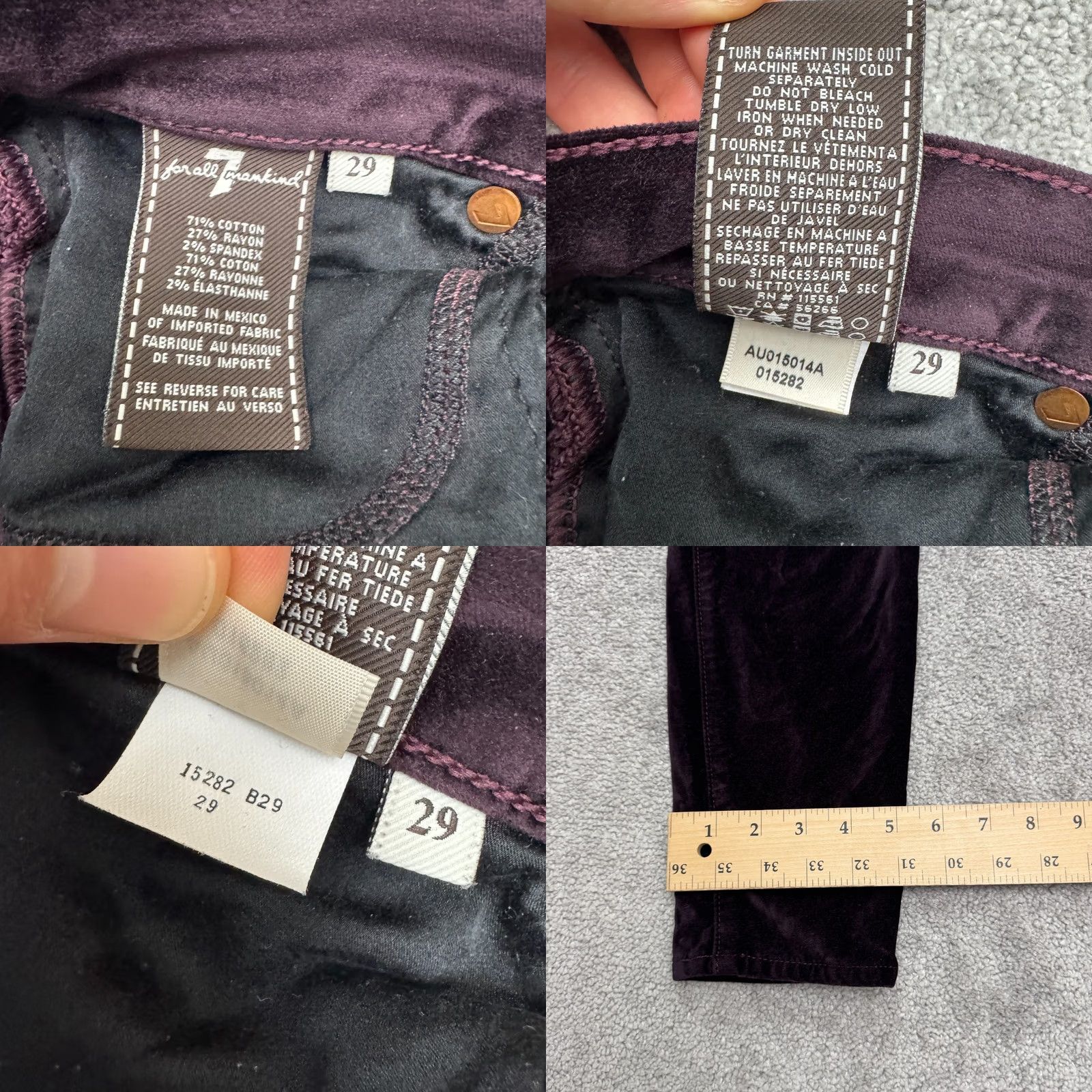 7 For All Mankind 7 For All Mankind Skinny Pants Women 29 Purple Mid Rise Velvet Stretch 30x30 Size 29" - 8 Thumbnail
