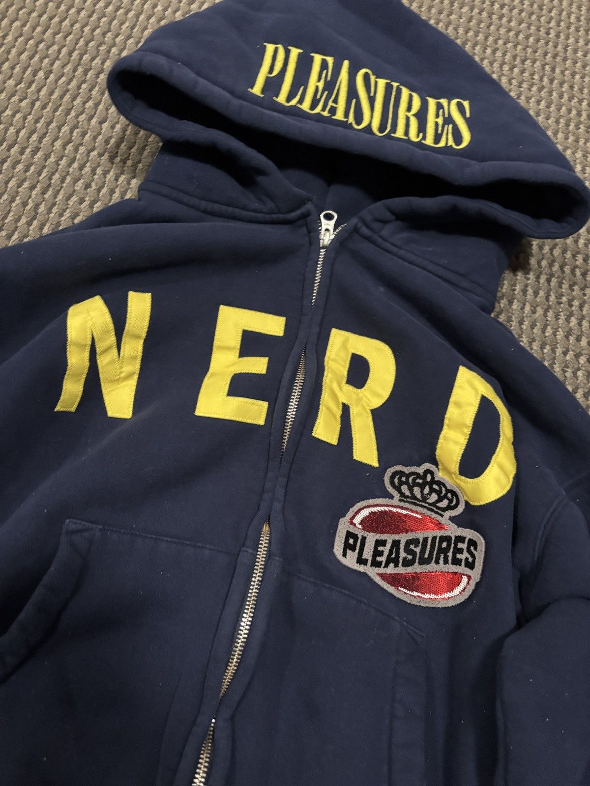Pleasures Pleasures NERD zipup navy blue and yellow hoodie embriodered Size US M / EU 48-50 / 2 - 2 Thumbnail