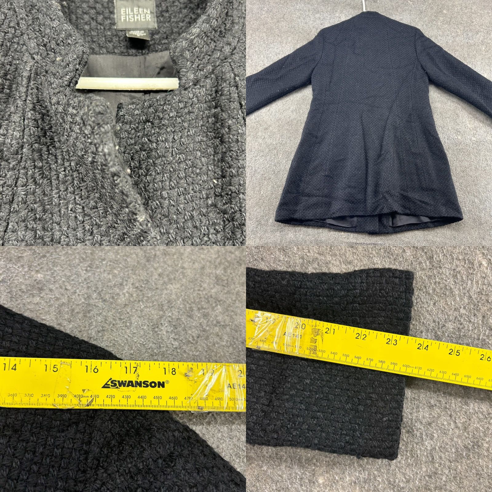 Eileen Fisher Eileen Fisher Coat Womens Small Black Long Textured Cotton Wool Blend Overcoat Size S / US 4 / IT 40 - 8 Thumbnail