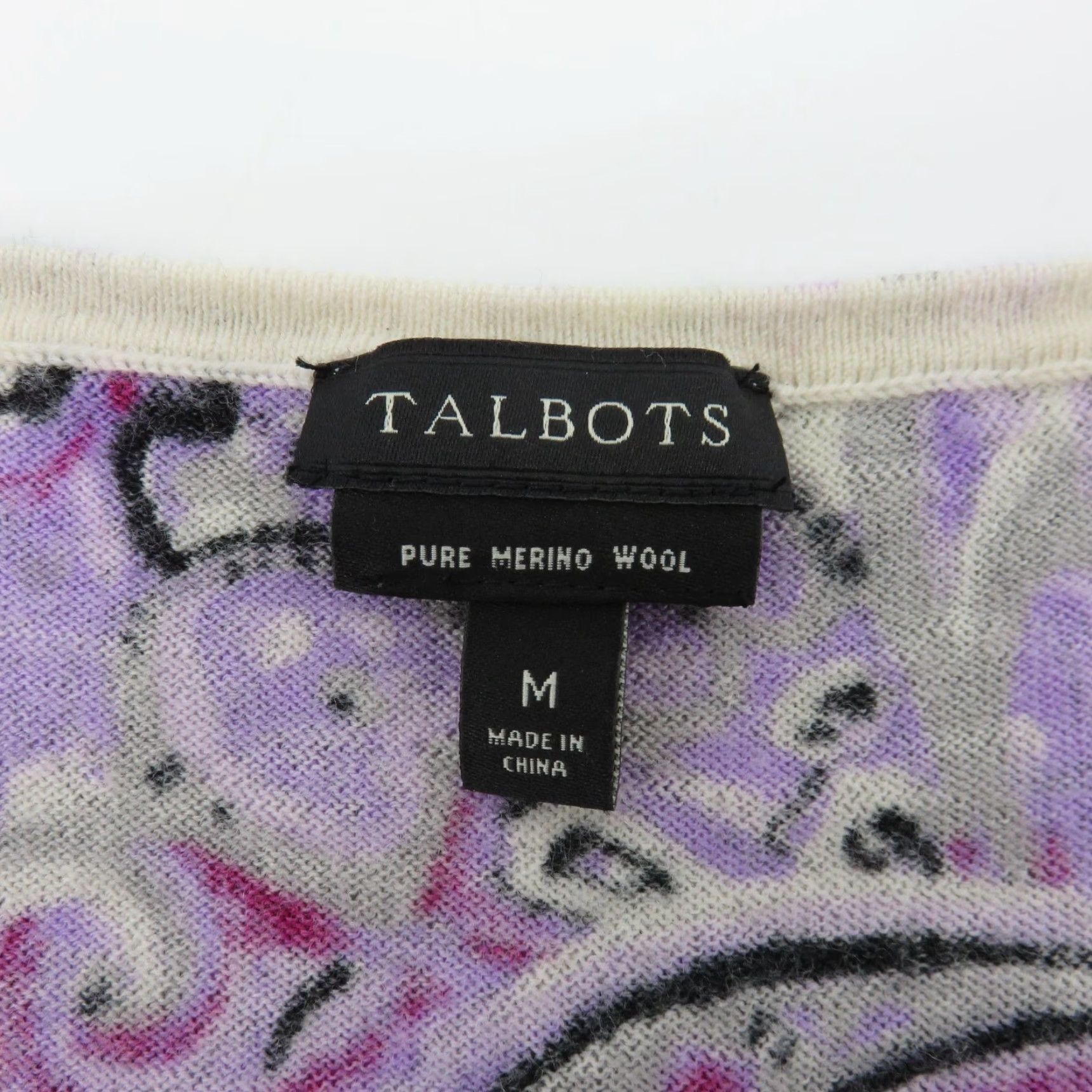 Talbots Talbots Women Medium Merino Wool Purple Paisley Tight-Knit Sweater Size M / US 6-8 / IT 42-44 - 6 Thumbnail