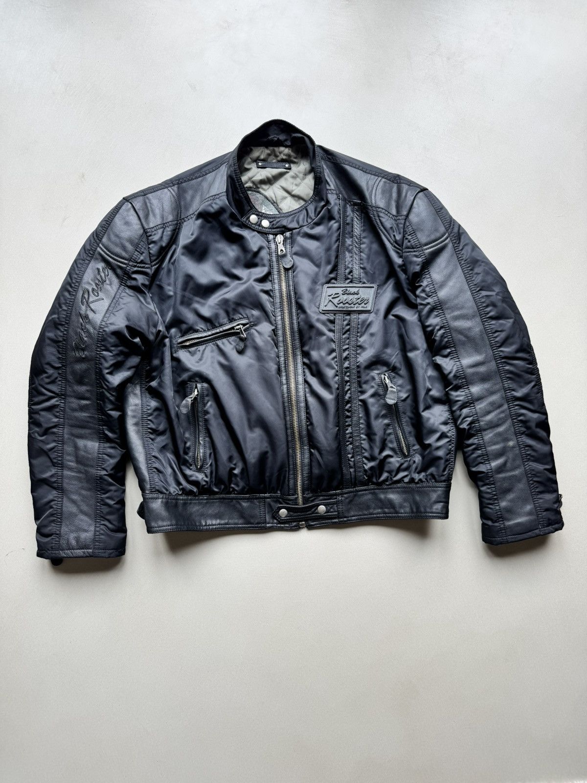 Polo Racing Biker Moto Bomber Nylon/Leather Jacket