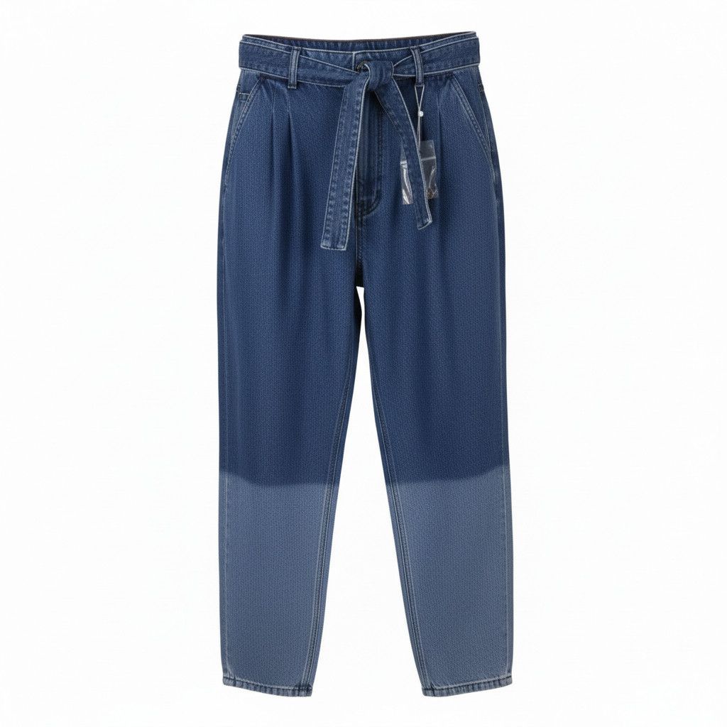 MAX&Co. W29 Blue Faded Pleated Belted Loose High Waist Jeans 88908 Size 29" - 1 Thumbnail
