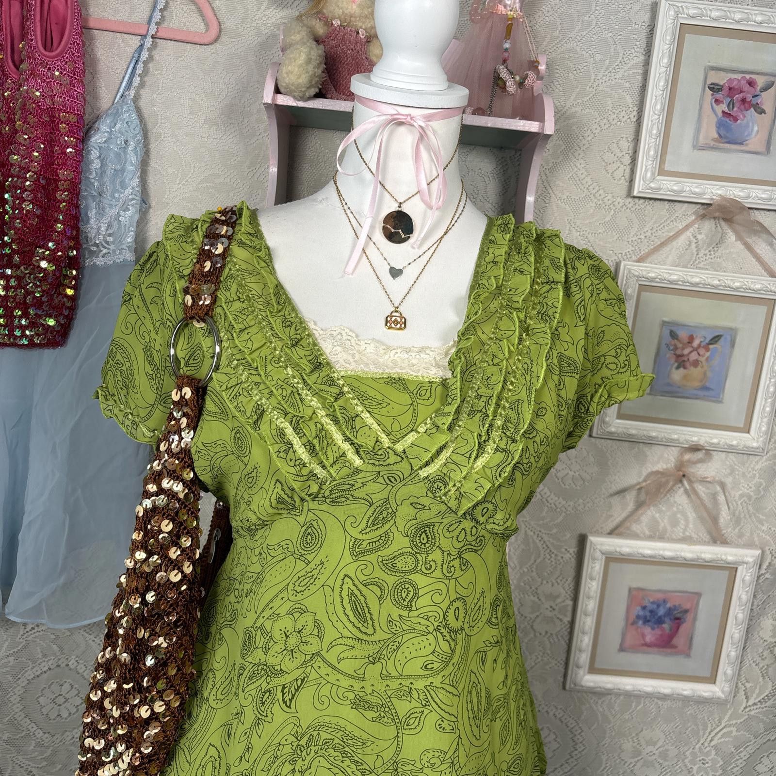 Other y2k fairy core floral tie back blouse with ruffles Size M / US 6-8 / IT 42-44 - 5 Thumbnail