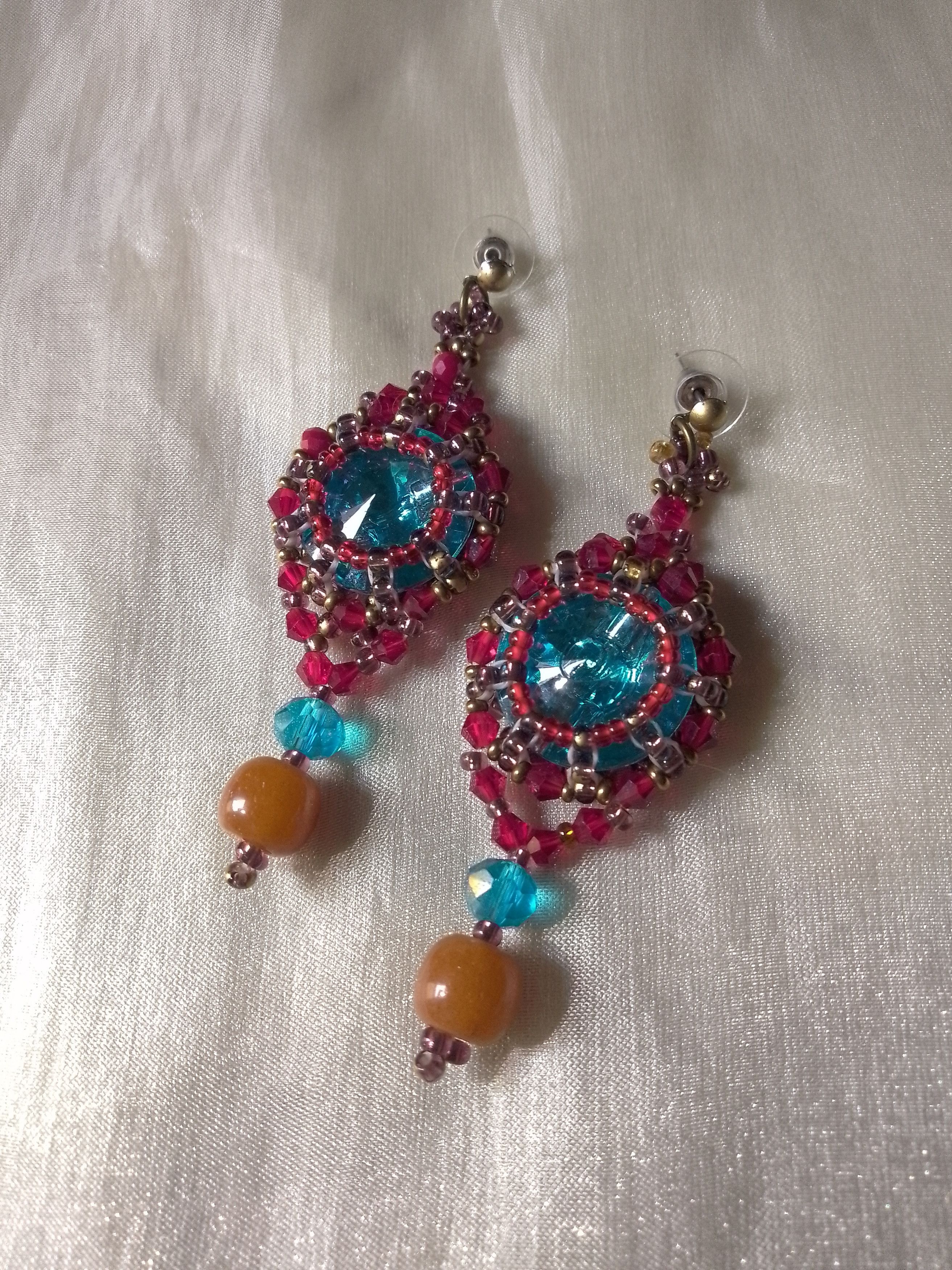 Handmade Earrings dangle Naturale carnelian stone + blue zircons Size ONE SIZE - 1 Thumbnail