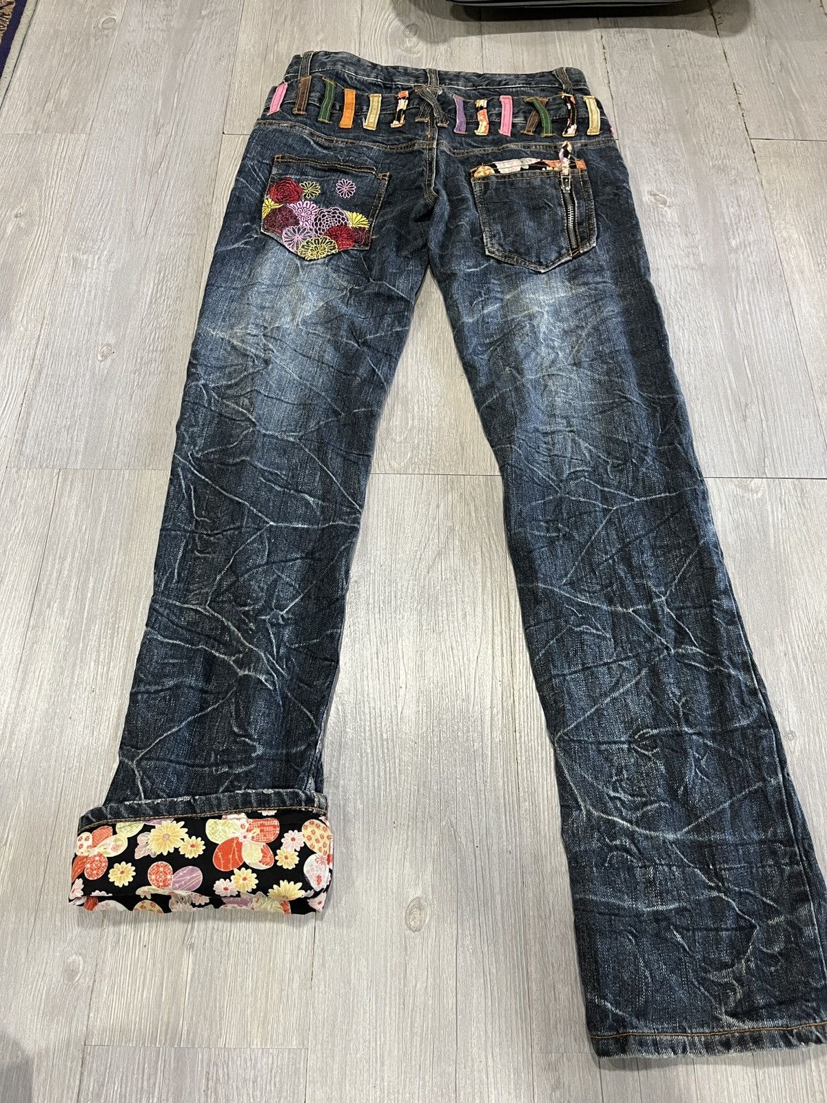 Japanese Brand RARE JEANS Double Waist Flower Distressed Denim Size US 28 / EU 44 - 1 Thumbnail