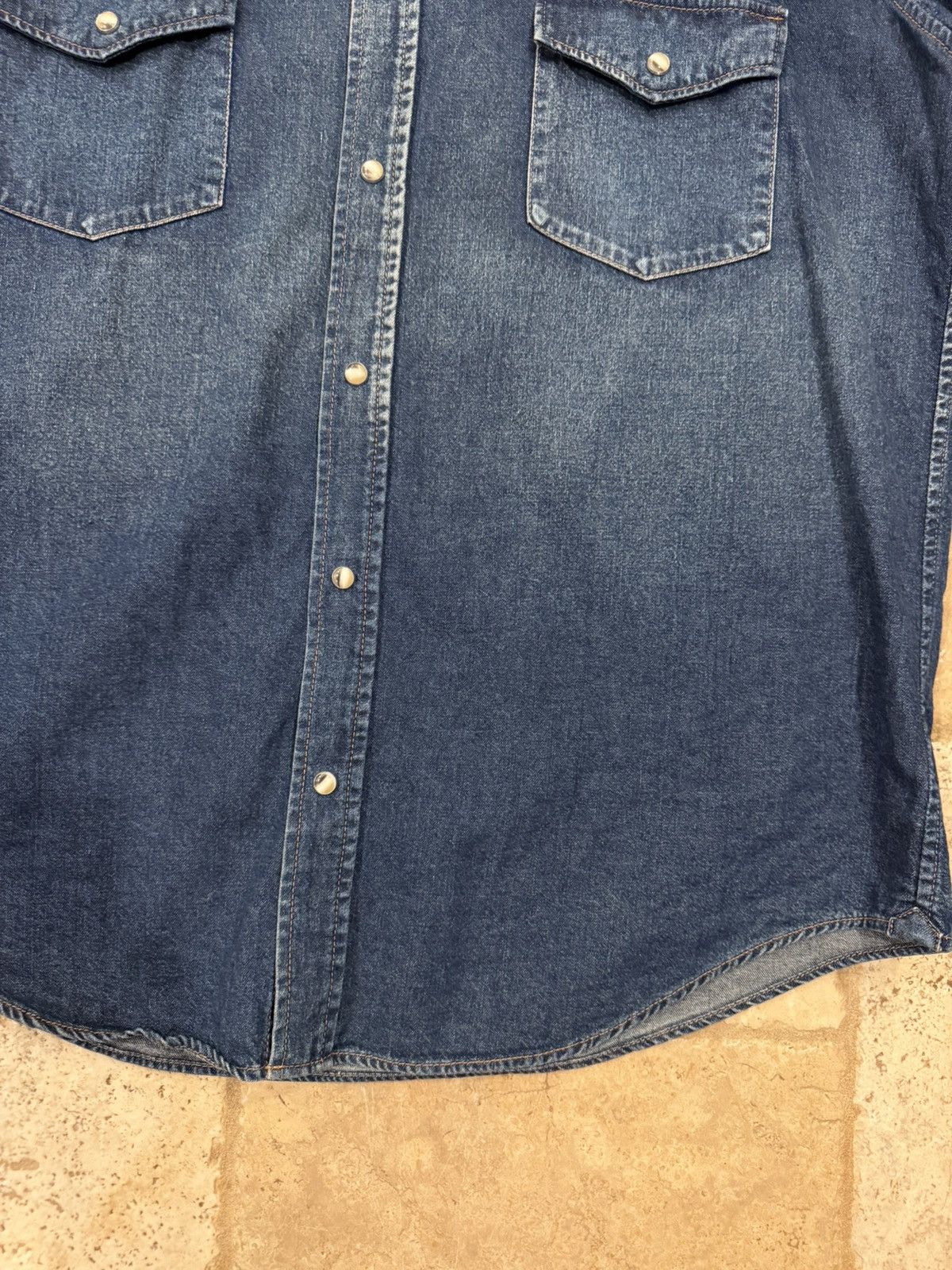 Celine Celine x Hedi Western Stone Wash Blue Denim Button Up Shirt Size US XXL / EU 58 / 5 - 8 Thumbnail
