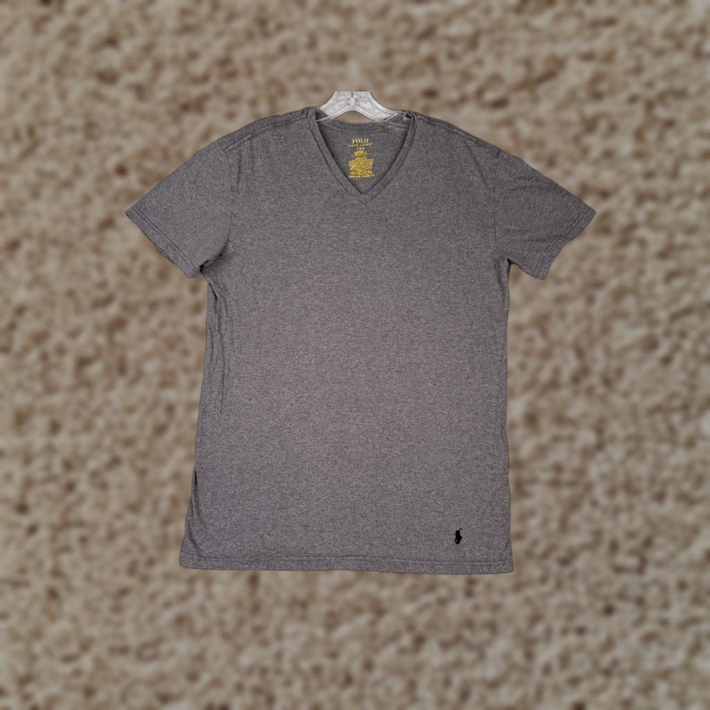 Ralph Lauren Polo Ralph Lauren Shirt Men Large Gray Short Sleeve V-Neck 100% Cotton Slim Fit Size US L / EU 52-54 / 3 - 1 Thumbnail