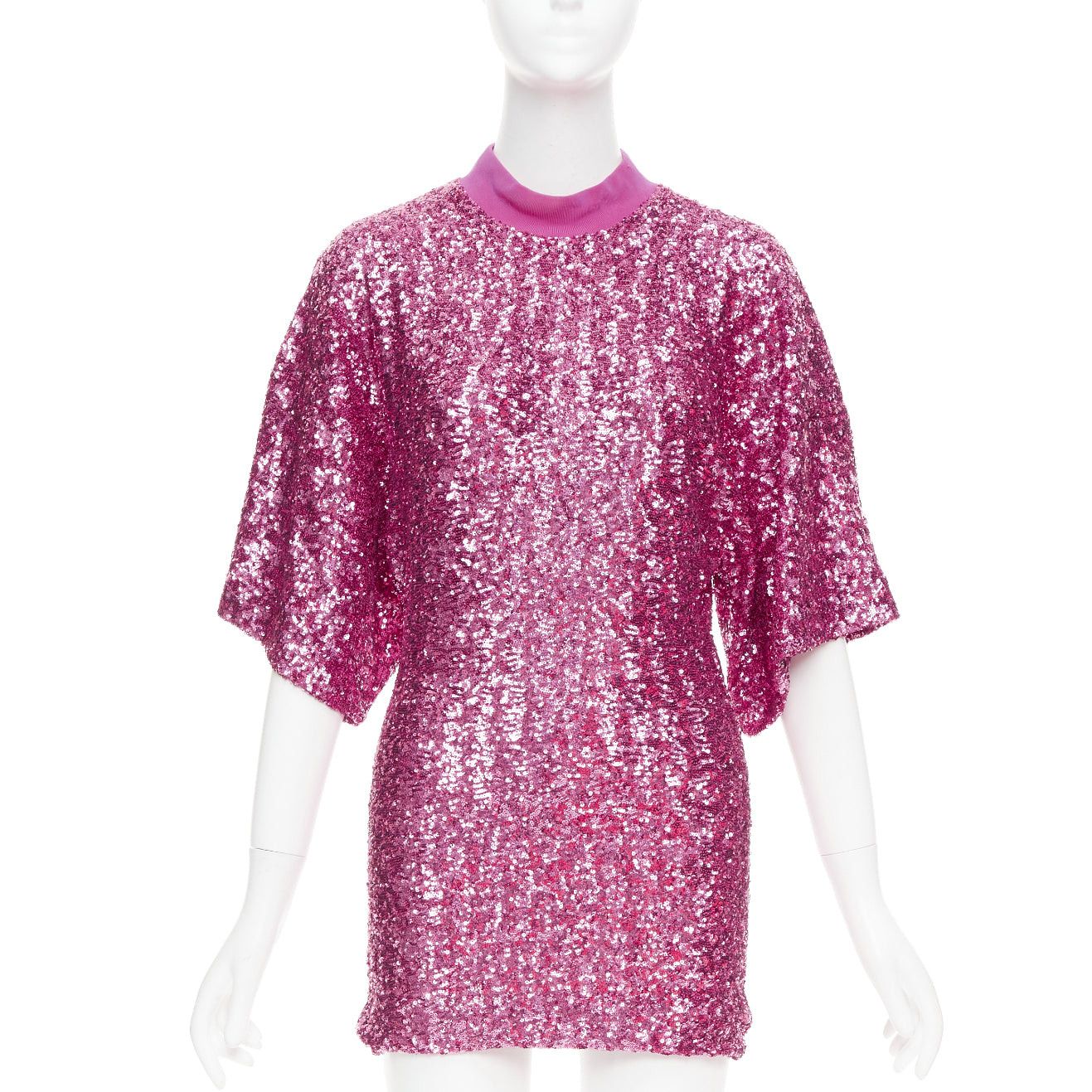 The Attico THE ATTICO hot pink sequin dolman sleeves crew neck mini dress IT38 XS Size XS / US 0-2 / IT 36-38 - 1 Thumbnail