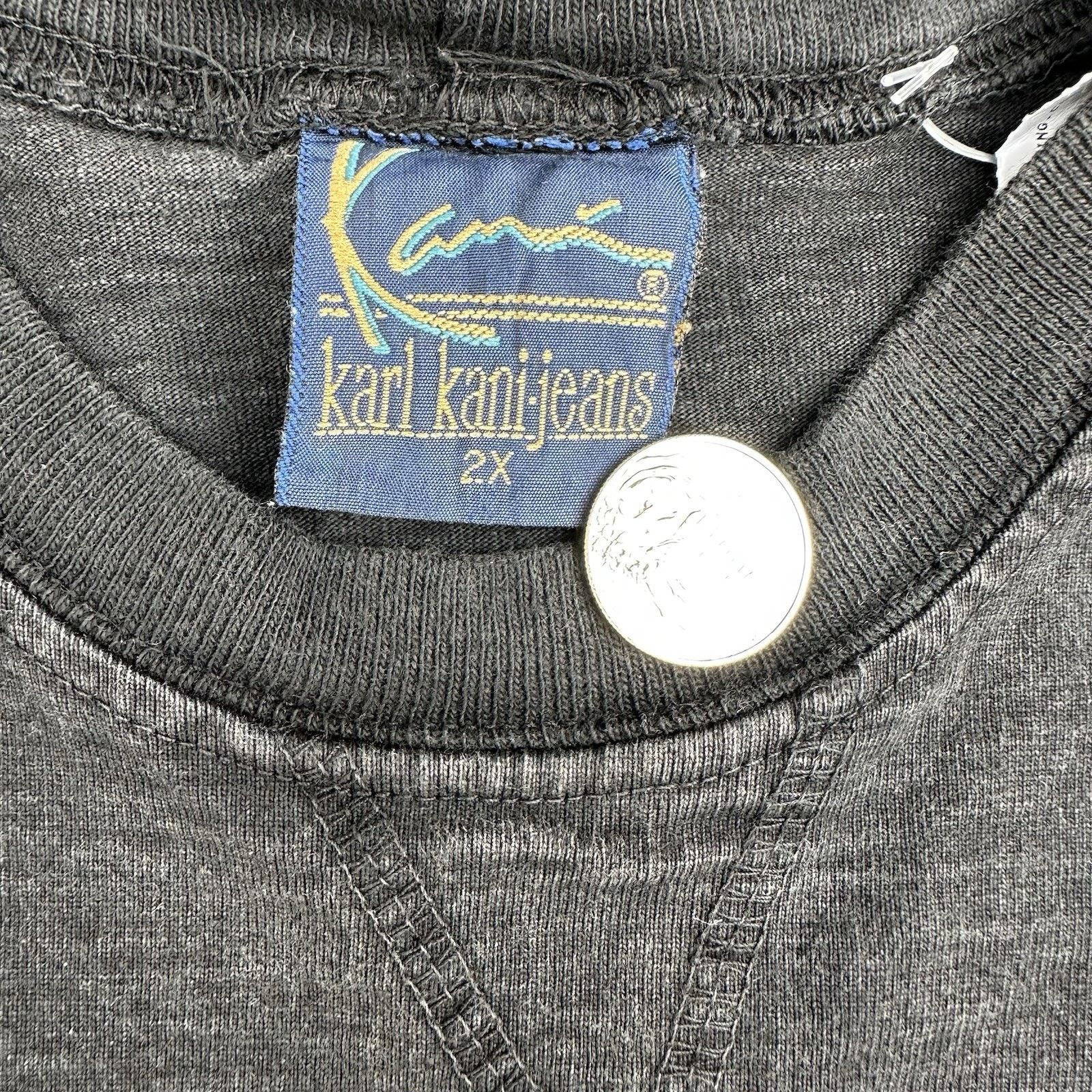 Karl Kani × Vintage Vintage 90s Karl Kani Faded Black Signature T-Shirt 2XL Size US XXL / EU 58 / 5 - 4 Thumbnail