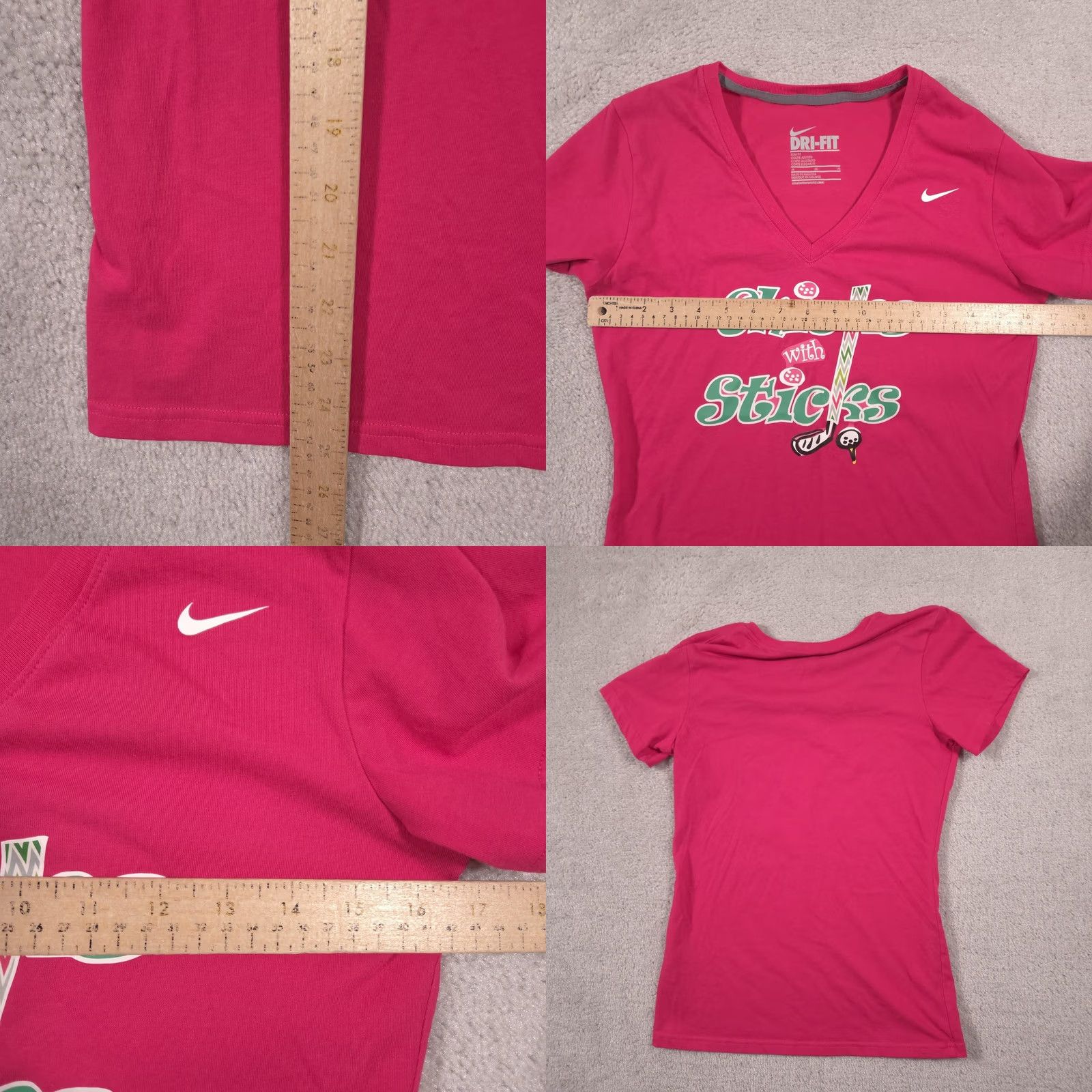 Nike Nike Dri-FIT Shirt Womens Medium Pink V Neck Short Sleeve Chicks With Sticks Size M / US 6-8 / IT 42-44 - 8 Thumbnail