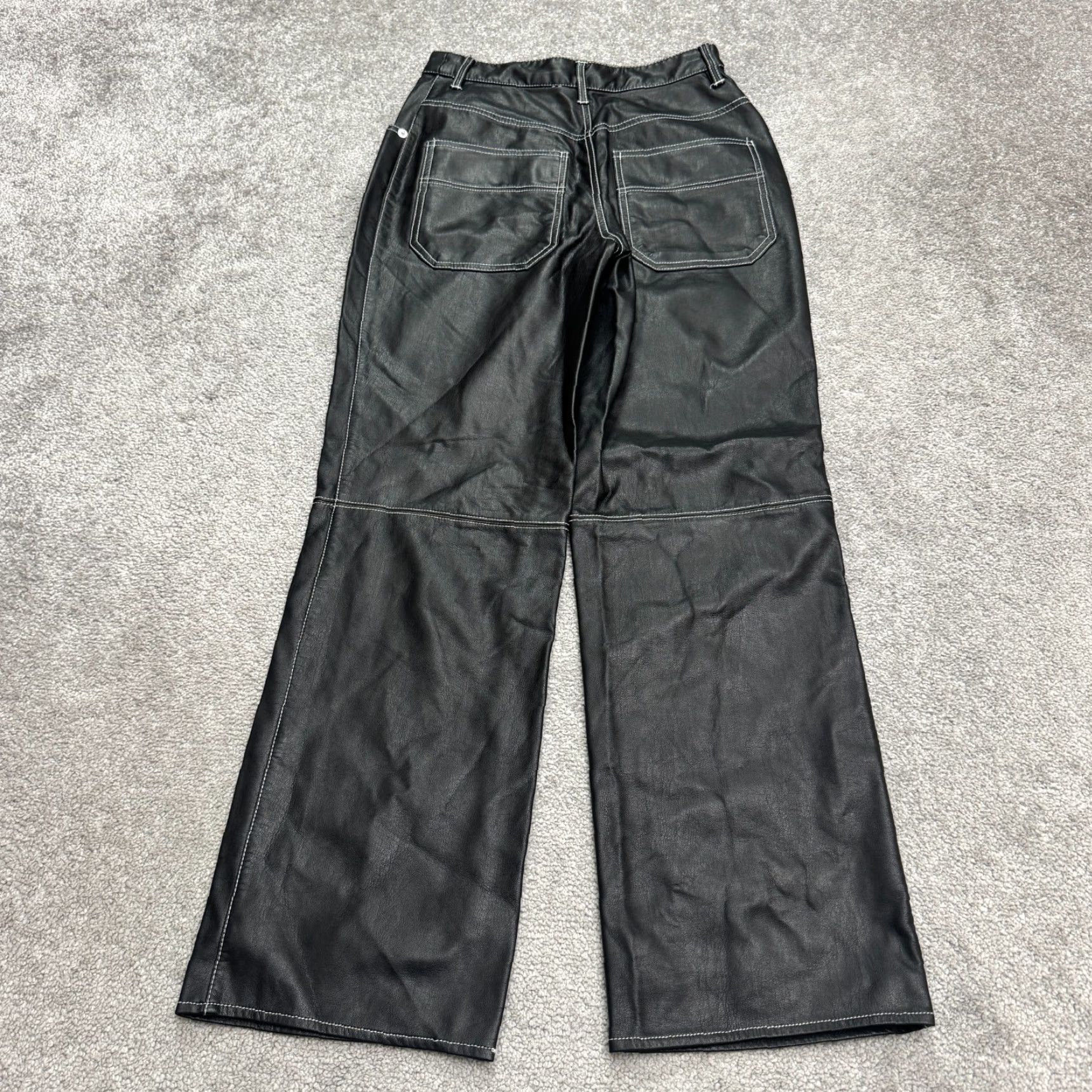Free People We The Free Faux Leather Flared Pants Women 0 Black High Rise Button Fly Size 25" / US 0 / IT 36 - 2 Thumbnail