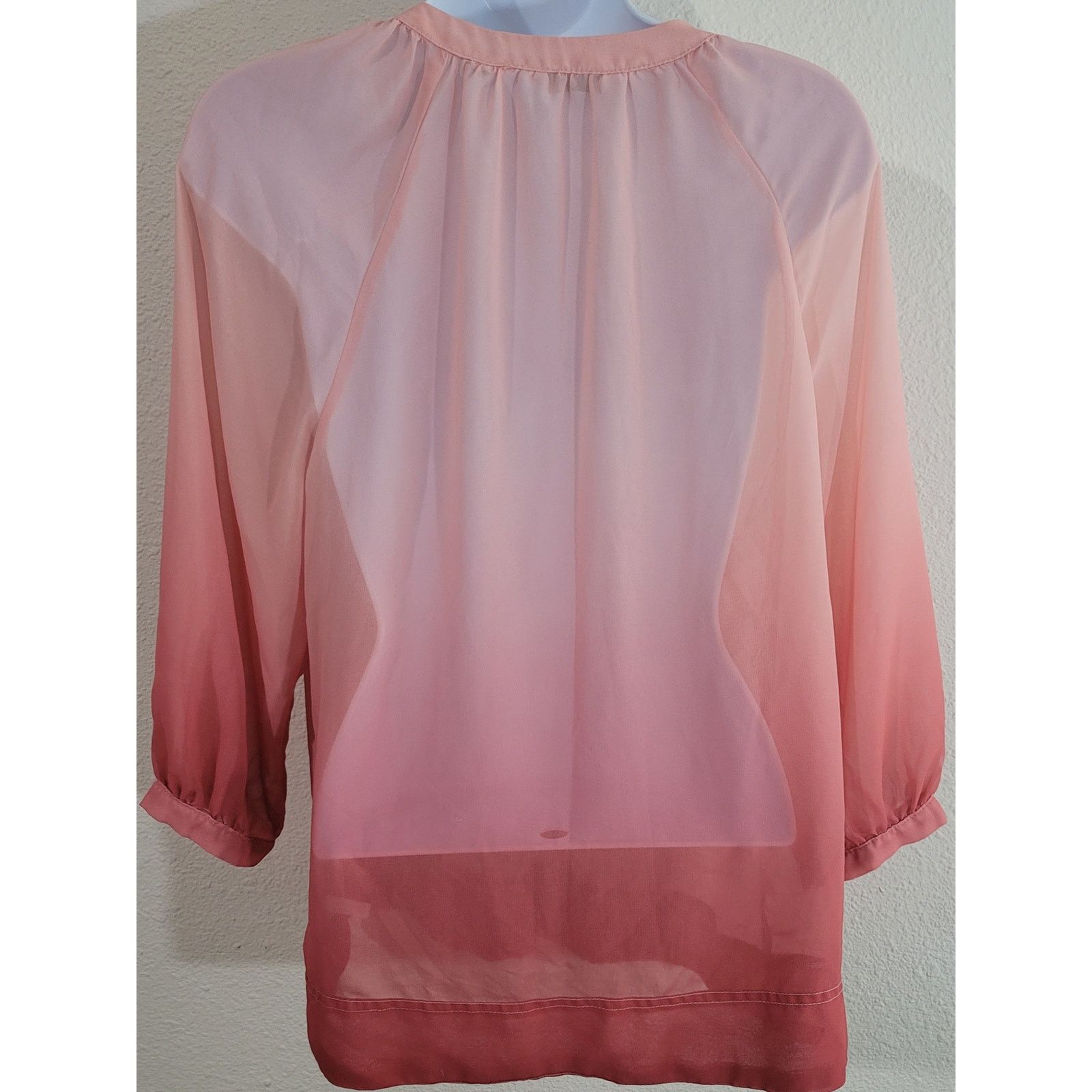 Other New York & Co. Orange Ombre Sheer Top Small Band Collar Size S / US 4 / IT 40 - 3 Thumbnail