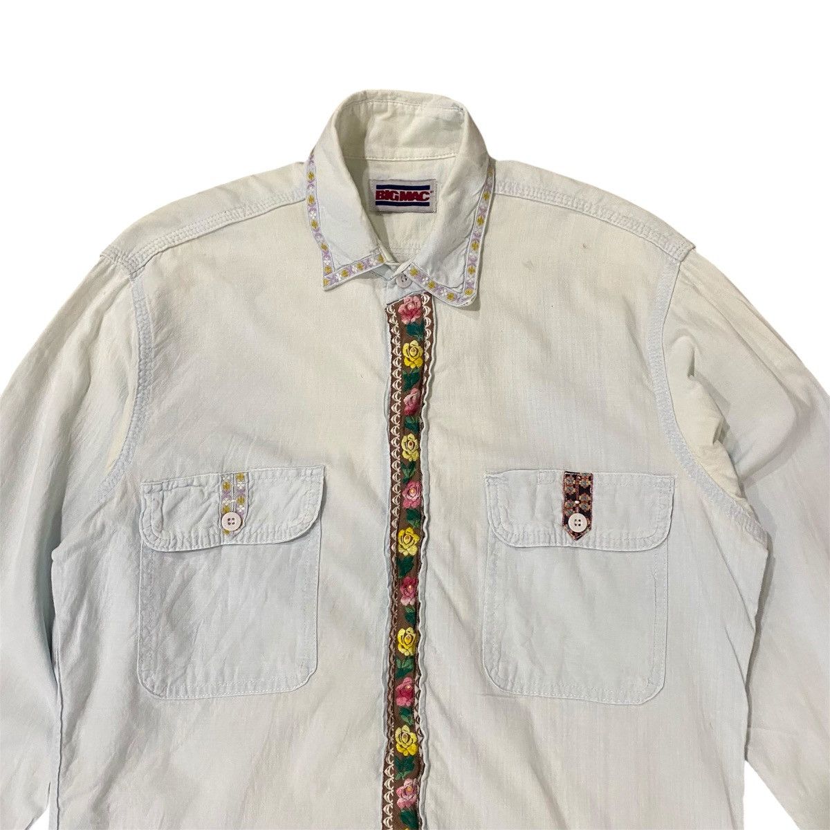 Vintage 60s Big Mac Floral Trim Workwear Chambray Shirt