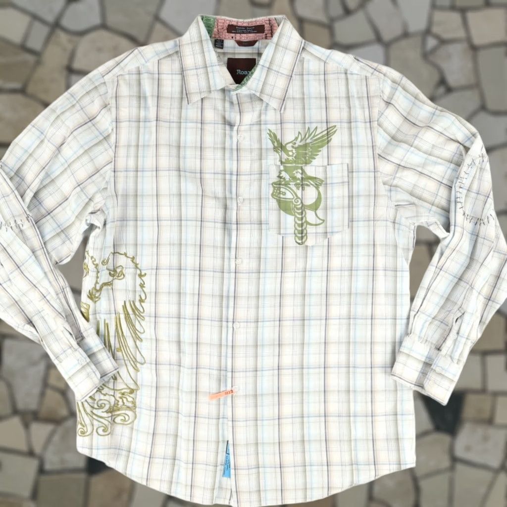 Roar Roar Shirt Plaid Long Sleeve Button Up White 2XL Men Size US XXL / EU 58 / 5 - 1 Thumbnail