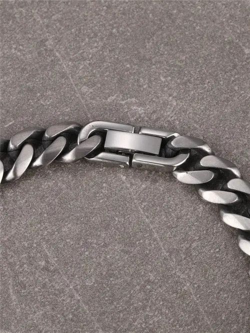 Jewelry Retro Vintage Stainless Steel Bracelet Cuban Link Minimal Size ONE SIZE - 4 Thumbnail