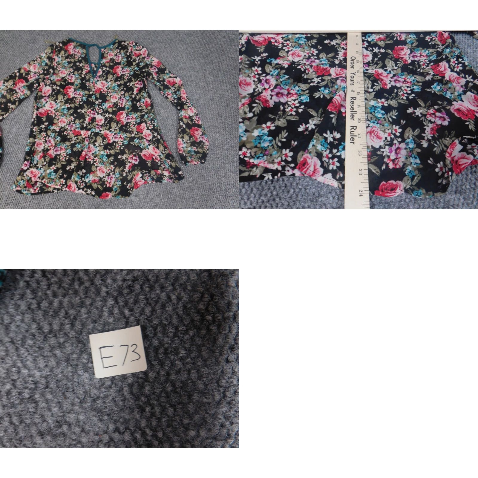 Vintage Eyesplash Blouse Womens S Black Floral Knit Crew Neck 3/4 Sleeve Casual Button Regular Size S / US 4 / IT 40 - 9 Thumbnail