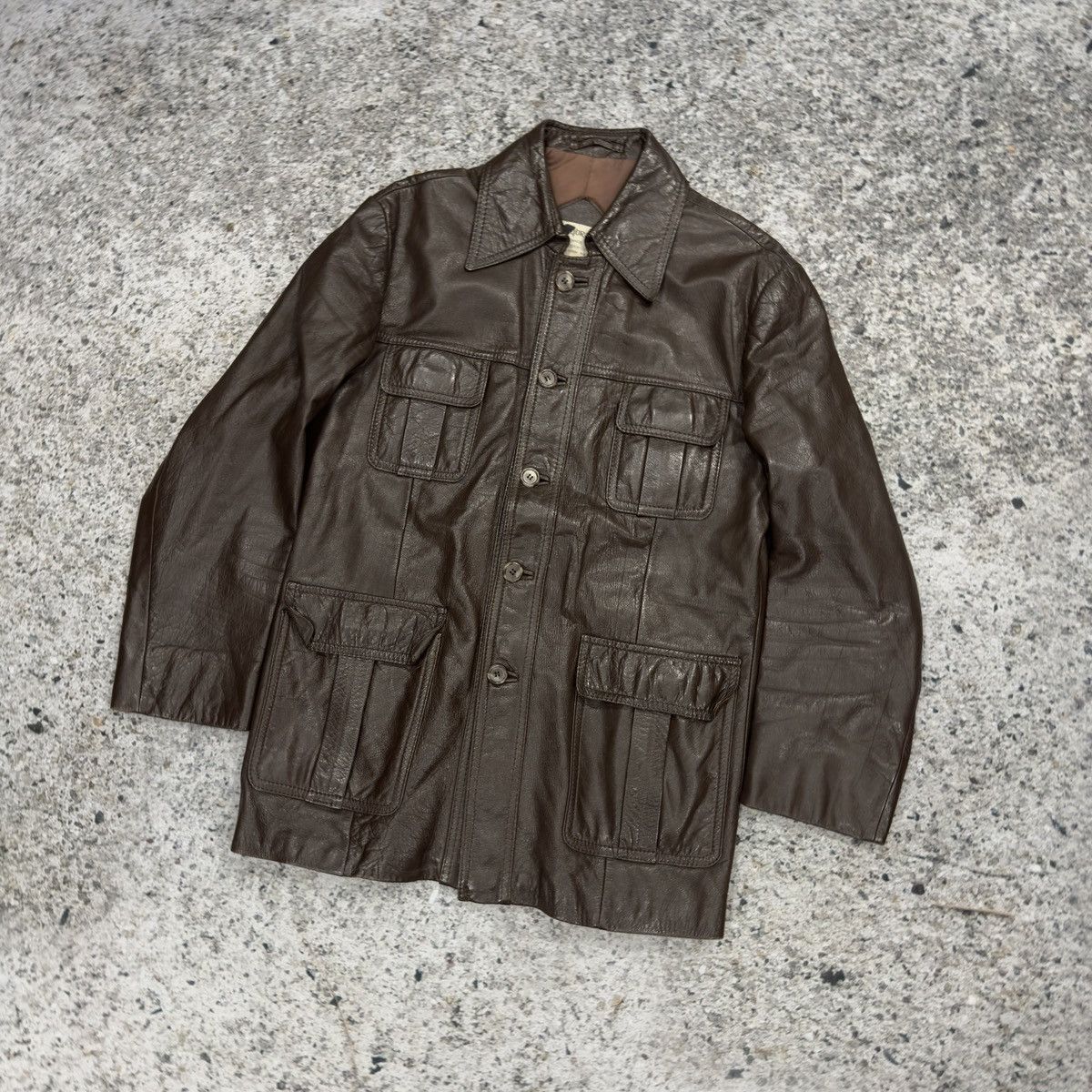 Vintage 70s Claybrooke Cowhide Brown Leather Mod Style Jacket Size US L / EU 52-54 / 3 - 5 Thumbnail