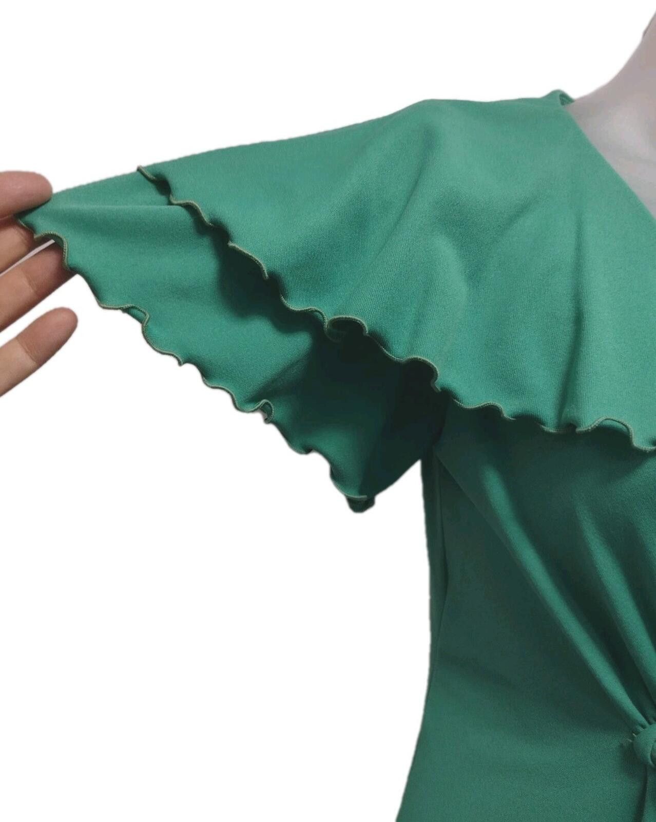 Handmade 70s Green Polyester Empire Waist Maxi Dress Flutter Sleeve M Size L / US 10 / IT 46 - 6 Thumbnail