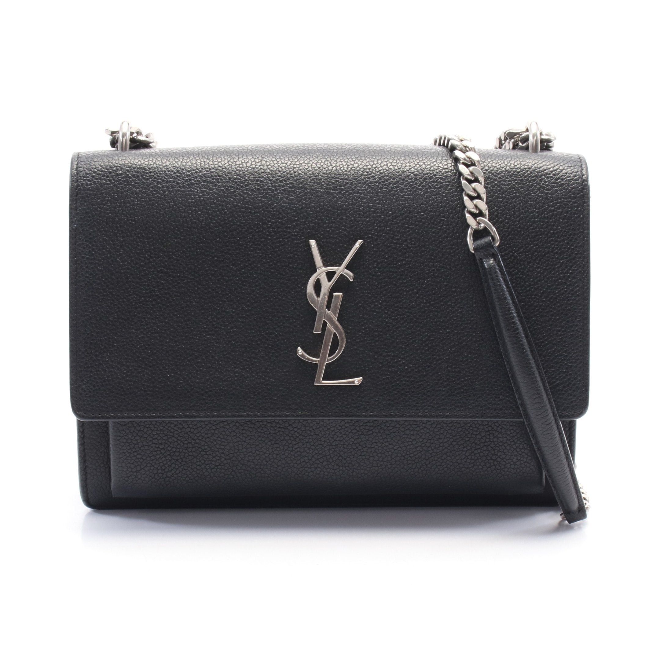 YVES Saint Laurent Sunset Chain Shoulder Bag Leather Black, Women's