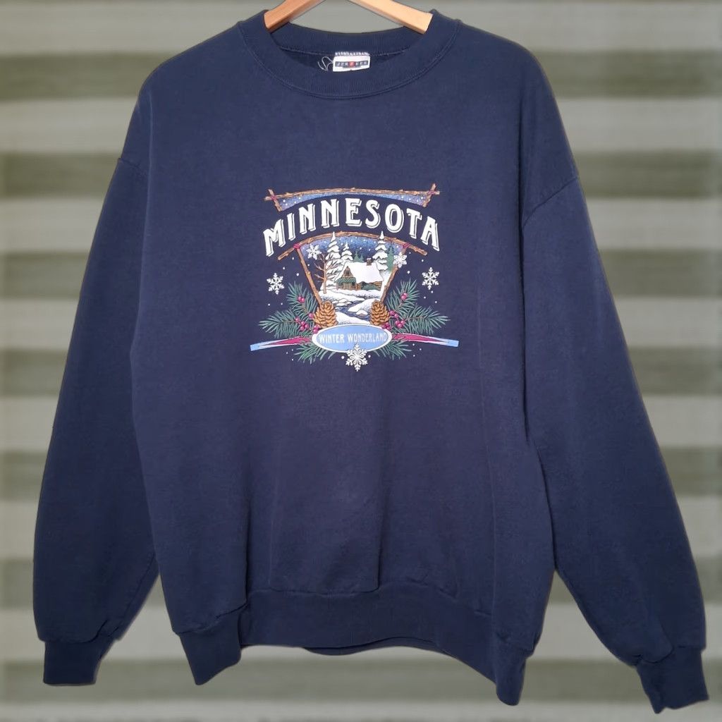 Jerzees VINTAGE Jerzees NuBlend Minnesota Sweatshirt L Men Blue Crewneck Winter Wonderland Snow Cabin Nature Pullover Graphic Size US L / EU 52-54 / 3 - 1 Thumbnail