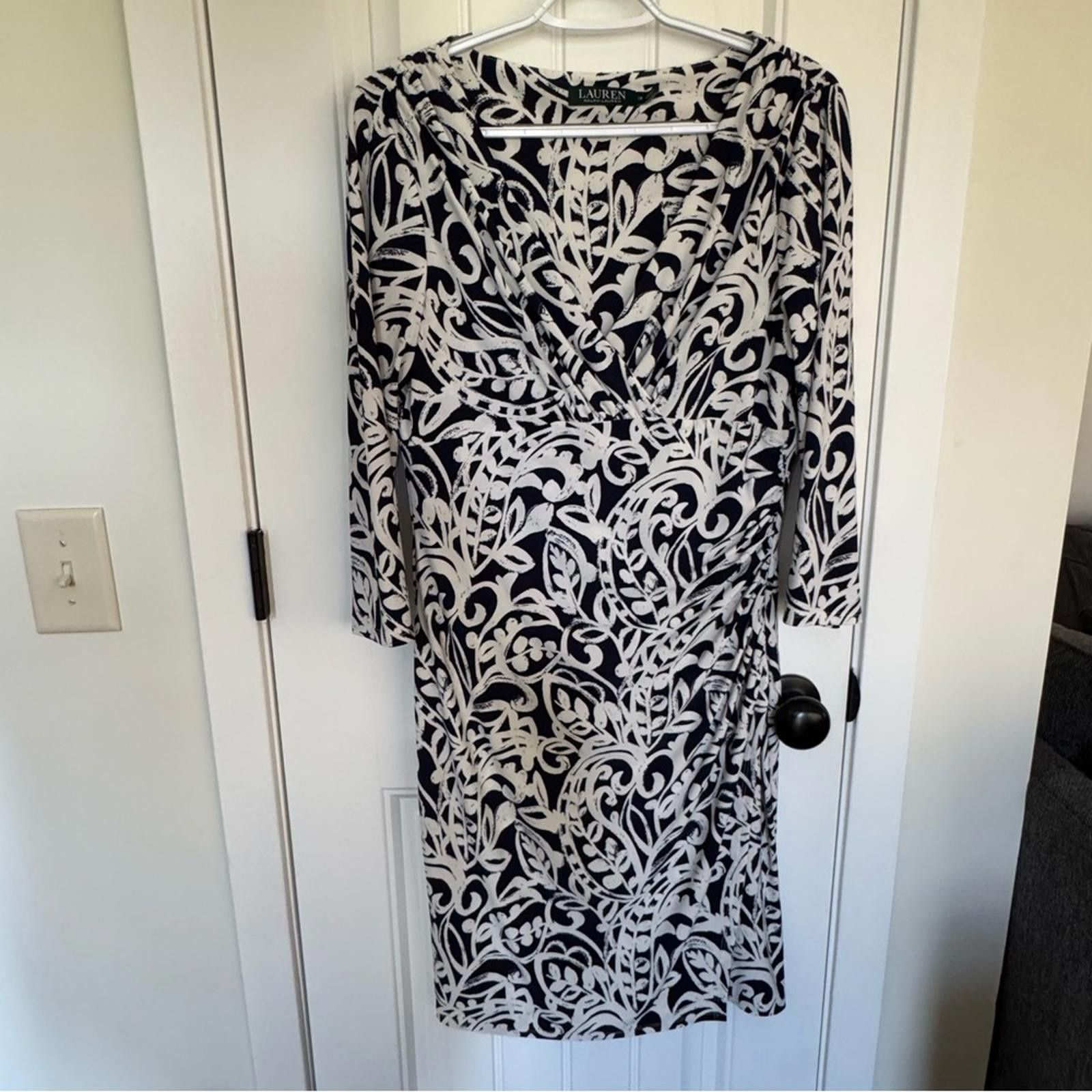 Polo Ralph Lauren Ralph Lauren Blue and White Sheath Dress Long Sleeve V-Neck Size XL / US 12-14 / IT 48-50 - 1 Thumbnail
