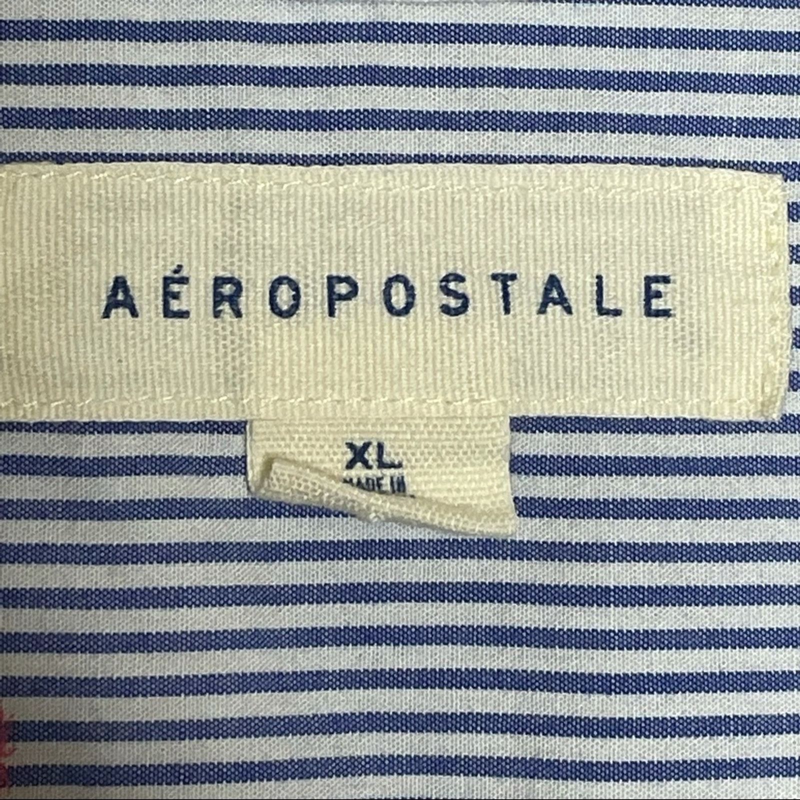 Aeropostale Aeropostale palm tree blue & white stripe button down shirt Size US XL / EU 56 / 4 - 5 Thumbnail