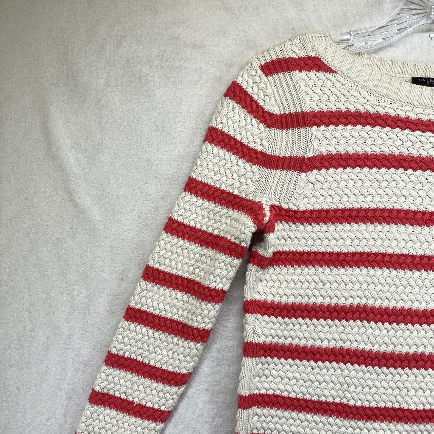 Talbots Talbots Women’s Sweater Red & White Striped Cable Knit Petite Thick Knit Womens Size S / US 4 / IT 40 - 5 Thumbnail