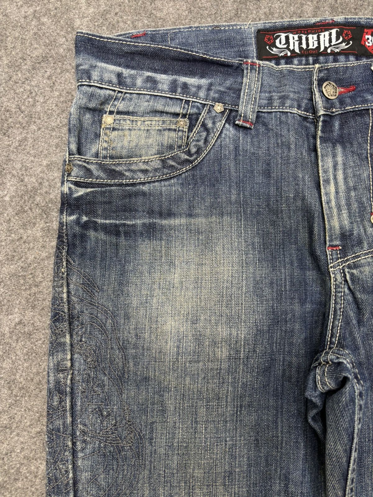 Japanese Brand 💥Dragon Embroidery💥Tribal Insane Blue Wash Denim F652 Size US 34 / EU 50 - 6 Thumbnail