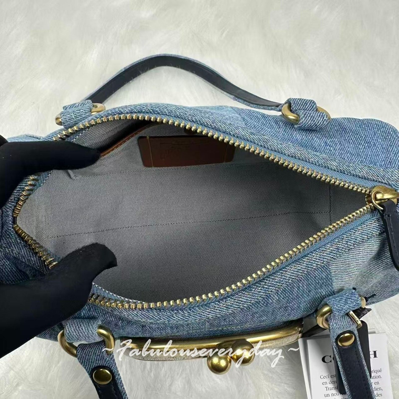 Coach Coach Kisslock Barrel 28 in Repurposed Denim Brass/Indigo Size ONE SIZE - 12 Thumbnail