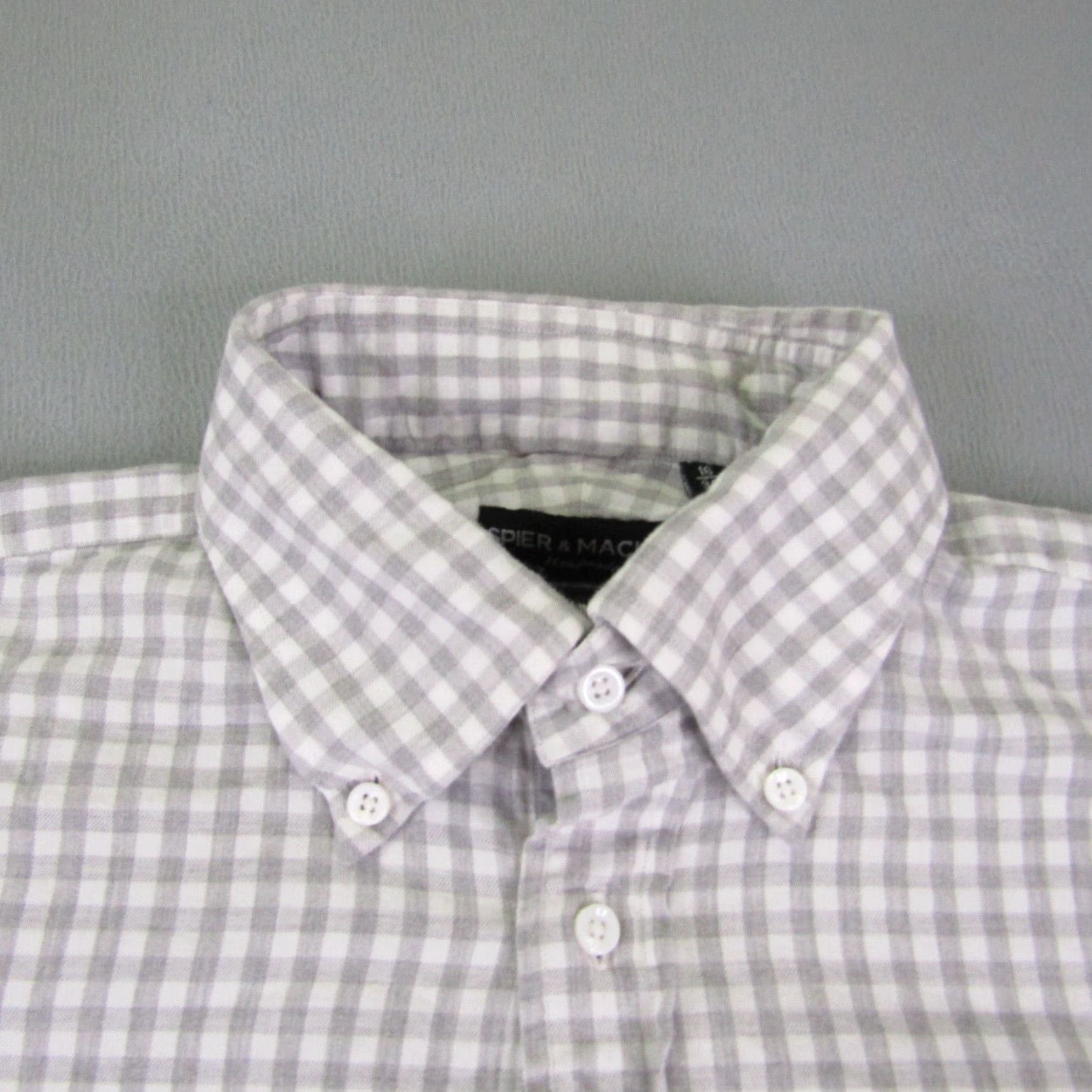 Vintage Spier & Mackay Shirt Mens Large Gray White Gingham Plaid Slim Button Up Size US L / EU 52-54 / 3 - 2 Thumbnail