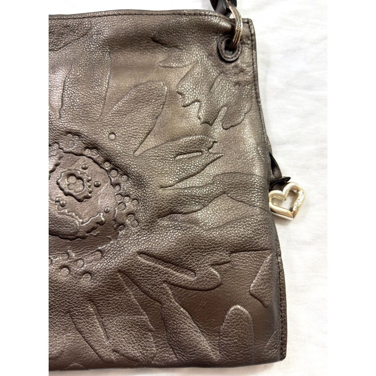 Brighton Brighton Ferrara Gun Metal Embossed Leather Medallion Shoulder Bag Purse Size ONE SIZE - 4 Thumbnail