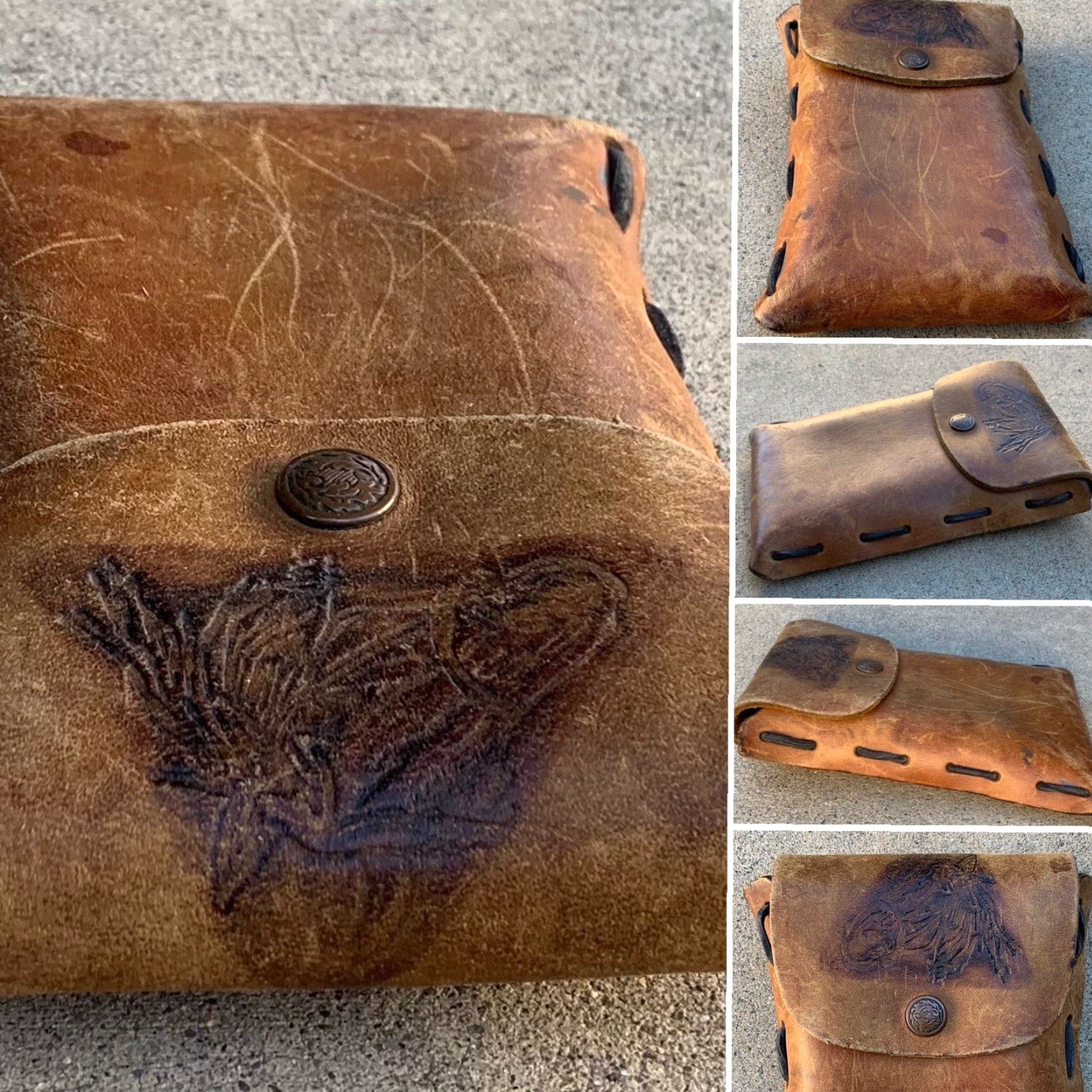 Vintage VINTAGE Tooled Leather Pouch Bag Western Laced Sides Horse Design Snap Closure Belt Bag Brown Unisex Adult Size ONE SIZE - 7 Thumbnail